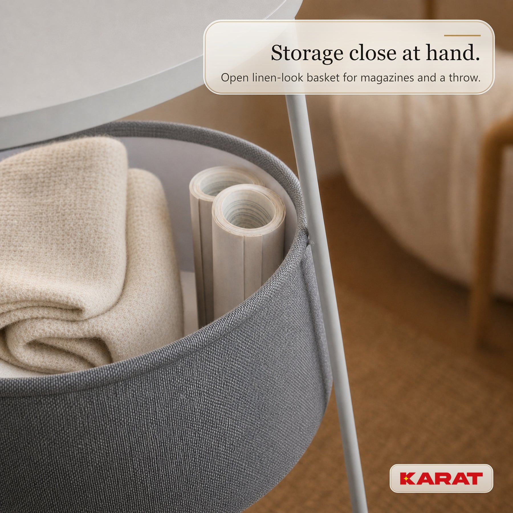 Bijzettafel | Dario | Ronde salontafel met 2 stopcontacten, 2 USB-A & opbergmand | Ø 45 cm | 4 kleuren