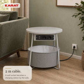 Bijzettafel | Dario | Ronde salontafel met 2 stopcontacten, 2 USB-A & opbergmand | Ø 45 cm | 4 kleuren