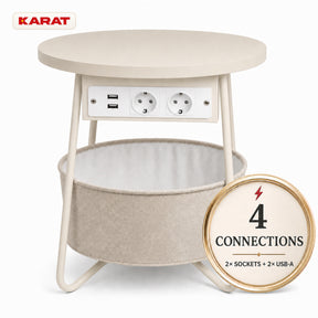 Bijzettafel | Dario | Ronde salontafel met 2 stopcontacten, 2 USB-A & opbergmand | Ø 45 cm | 4 kleuren