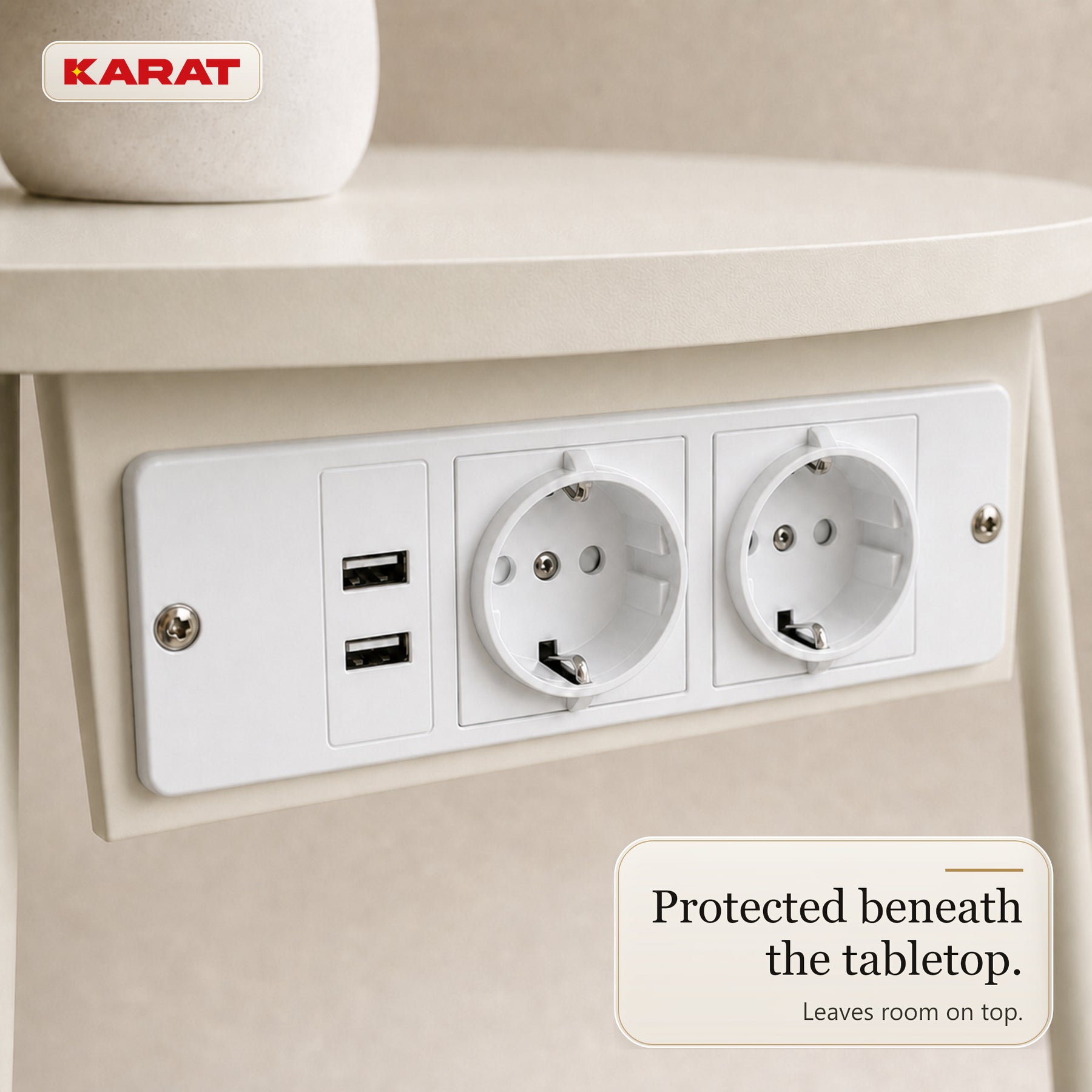 Bijzettafel | Dario | Ronde salontafel met 2 stopcontacten, 2 USB-A & opbergmand | Ø 45 cm | 4 kleuren