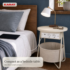 Bijzettafel | Dario | Ronde salontafel met 2 stopcontacten, 2 USB-A & opbergmand | Ø 45 cm | 4 kleuren