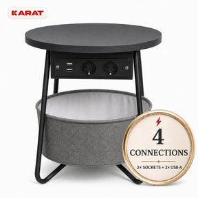 Bijzettafel | Dario | Ronde salontafel met 2 stopcontacten, 2 USB-A & opbergmand | Ø 45 cm | 4 kleuren