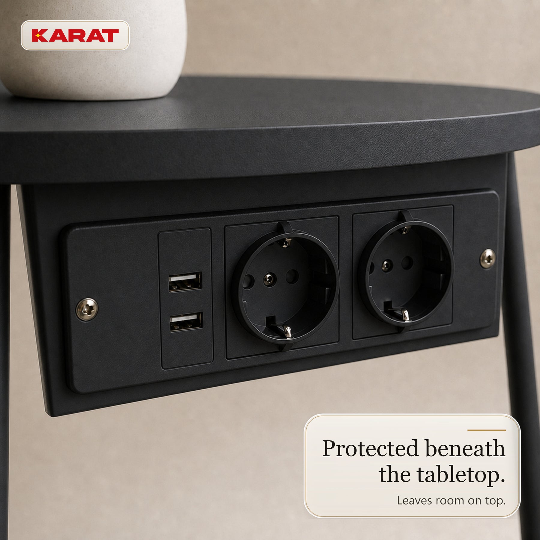 Bijzettafel | Dario | Ronde salontafel met 2 stopcontacten, 2 USB-A & opbergmand | Ø 45 cm | 4 kleuren