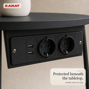 Bijzettafel | Dario | Ronde salontafel met 2 stopcontacten, 2 USB-A & opbergmand | Ø 45 cm | 4 kleuren