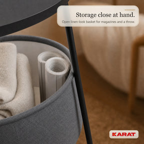 Bijzettafel | Dario | Ronde salontafel met 2 stopcontacten, 2 USB-A & opbergmand | Ø 45 cm | 4 kleuren