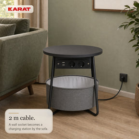 Bijzettafel | Dario | Ronde salontafel met 2 stopcontacten, 2 USB-A & opbergmand | Ø 45 cm | 4 kleuren