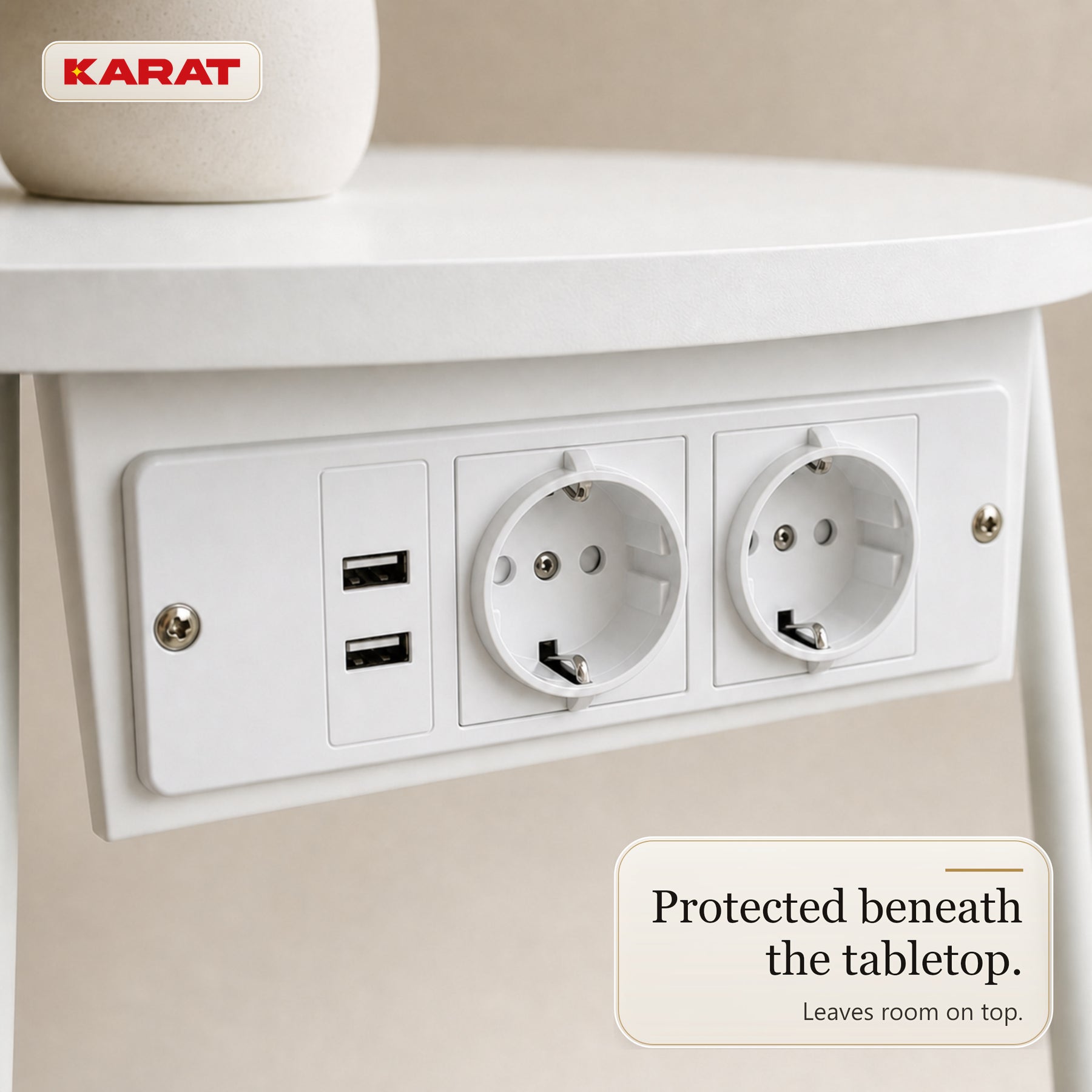 Bijzettafel | Dario | Ronde salontafel met 2 stopcontacten, 2 USB-A & opbergmand | Ø 45 cm | 4 kleuren