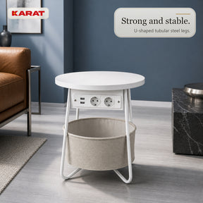 Bijzettafel | Dario | Ronde salontafel met 2 stopcontacten, 2 USB-A & opbergmand | Ø 45 cm | 4 kleuren