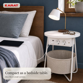 Bijzettafel | Dario | Ronde salontafel met 2 stopcontacten, 2 USB-A & opbergmand | Ø 45 cm | 4 kleuren