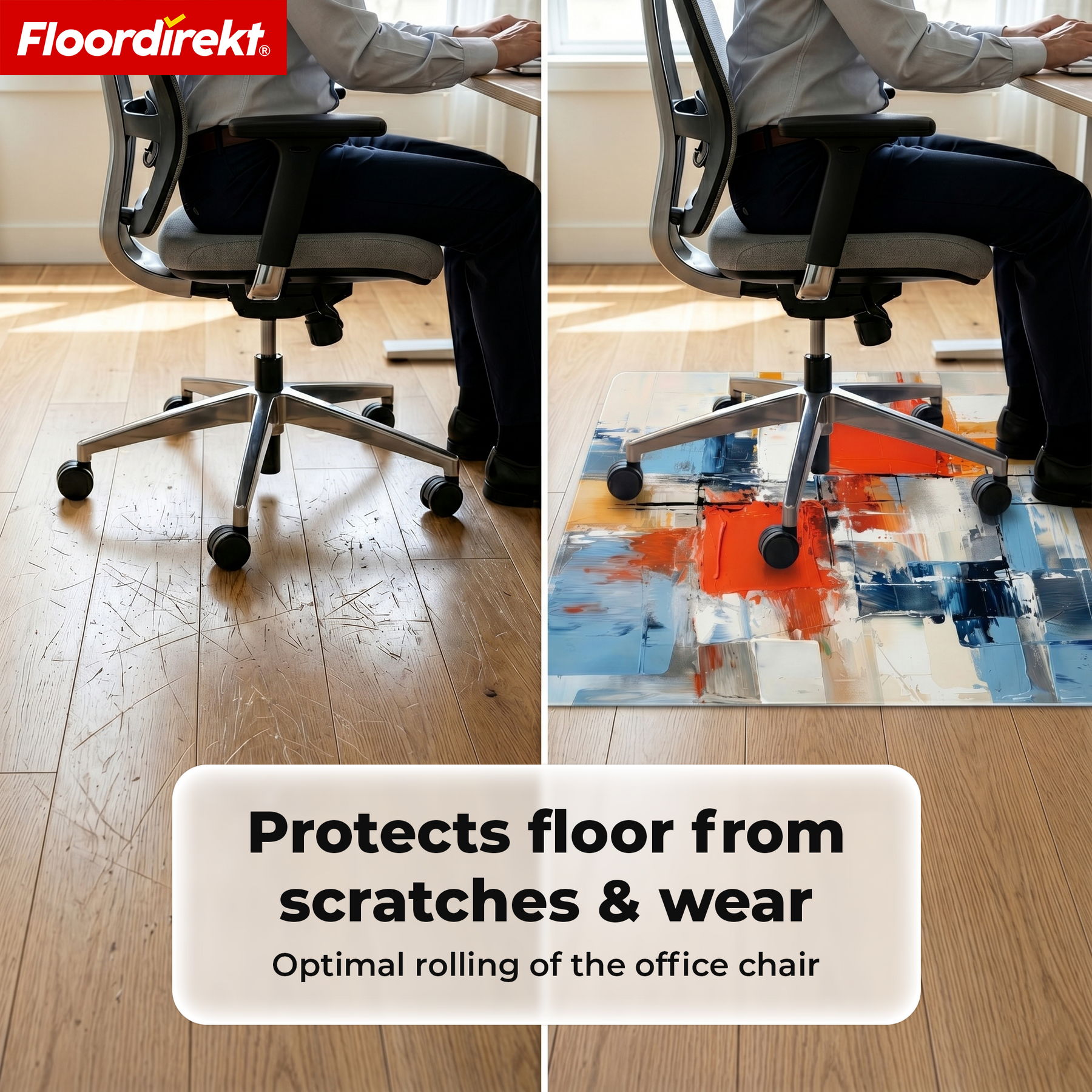 Design Vloerbeschermingsmat | Robuuste Bureaustoelmat van Speciaal PVC voor Kantoor & Thuiswerkplek | 80 x 118 cm