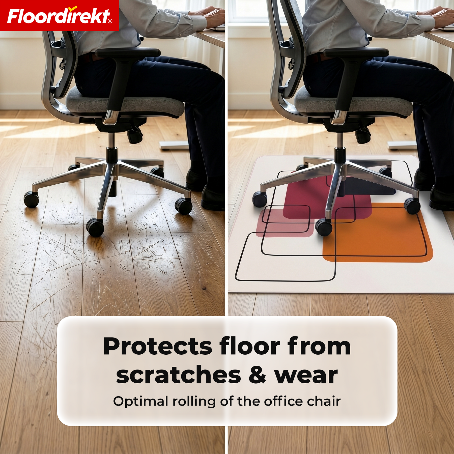 Design Vloerbeschermingsmat | Robuuste Bureaustoelmat van Speciaal PVC voor Kantoor & Thuiswerkplek | 80 x 118 cm