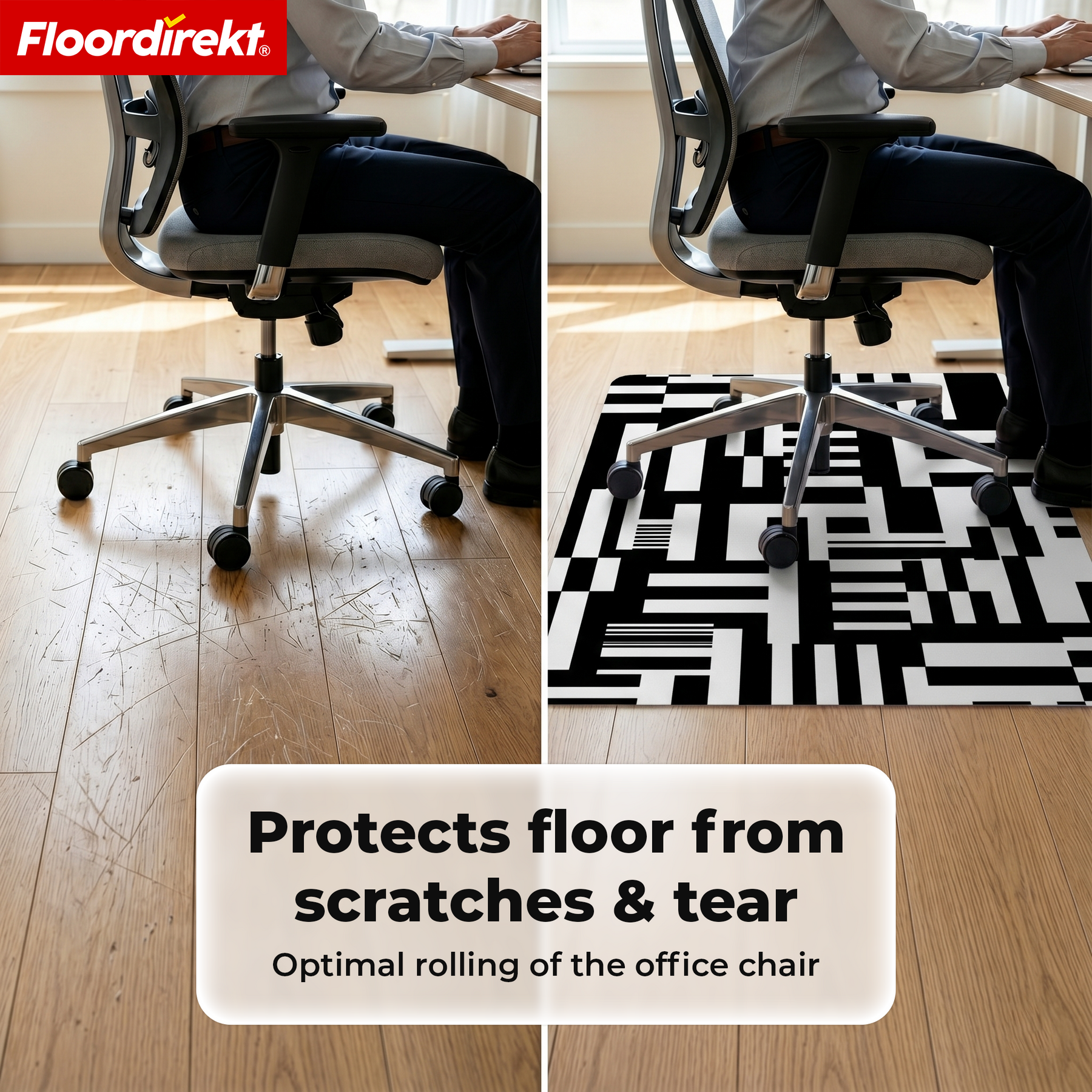 Design Vloerbeschermingsmat | Robuuste Bureaustoelmat van Speciaal PVC voor Kantoor & Thuiswerkplek | 80 x 118 cm