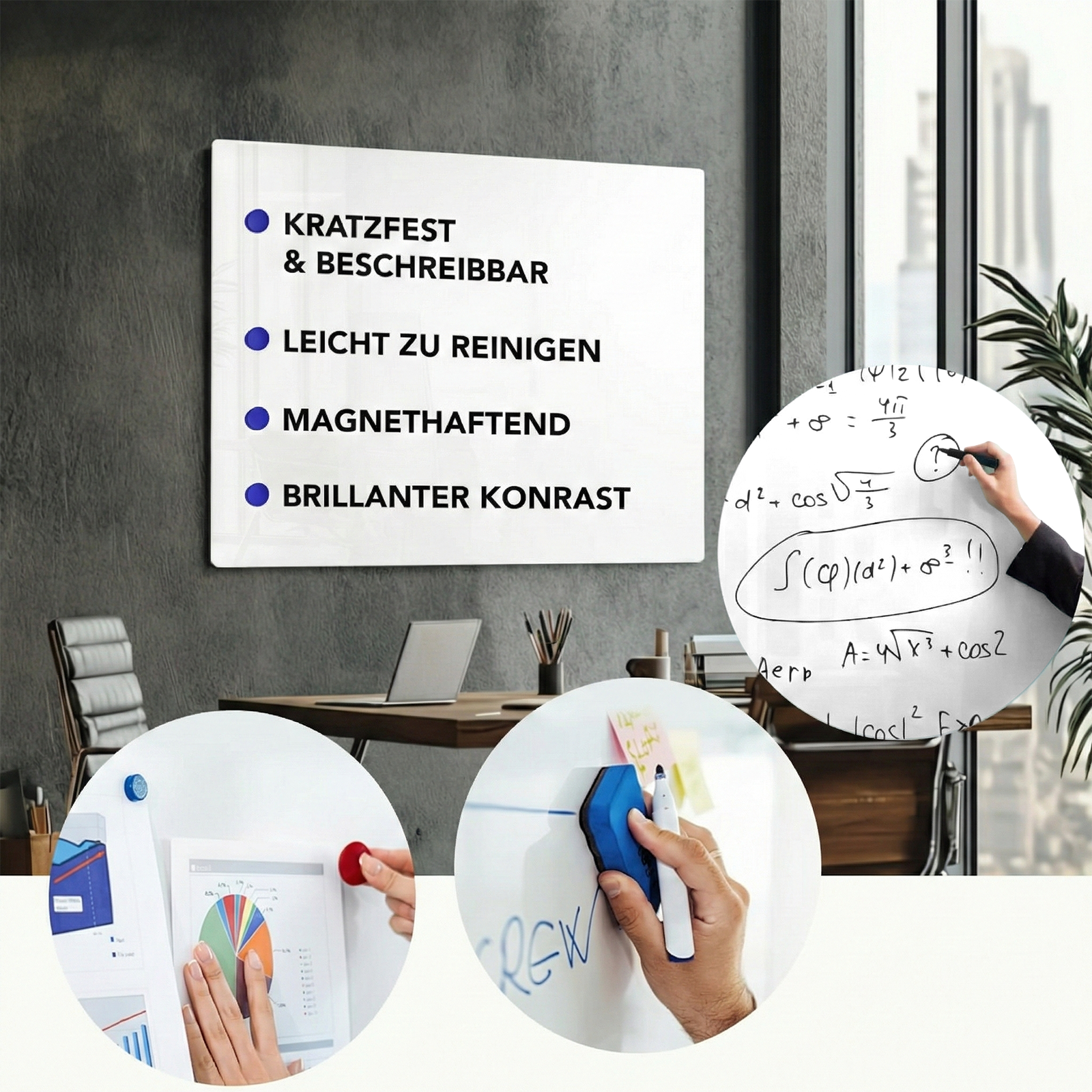 Glas-whiteboard | Pearlwhite  | veiligheidsglas | frameloos | vele maten