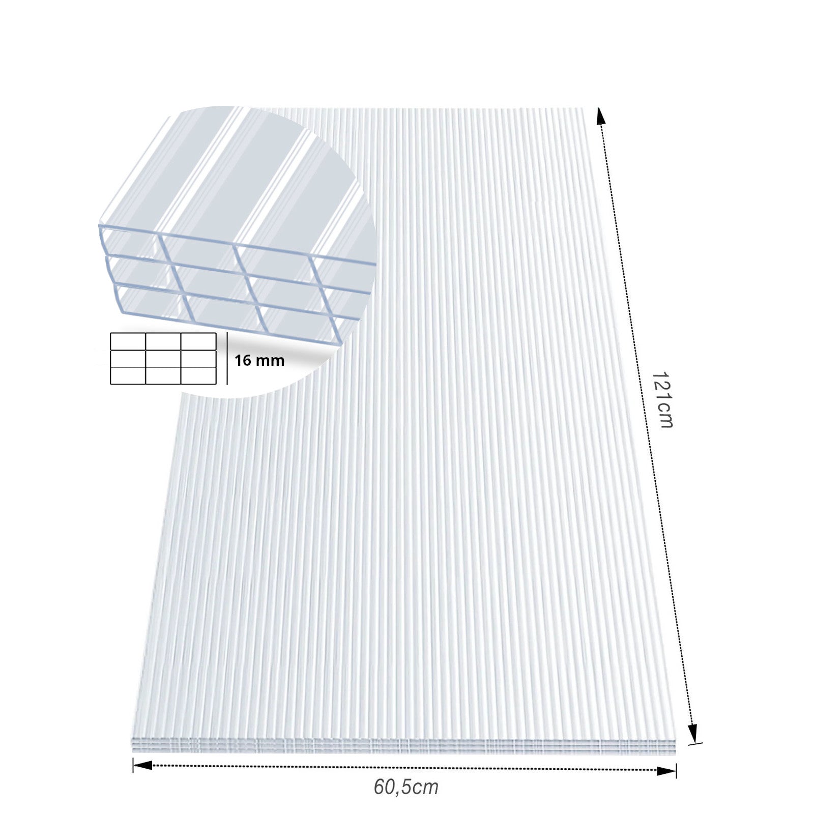 Kanaalplaat | 60,5 x 121 cm | Polycarbonaat | Voor kas & overkapping