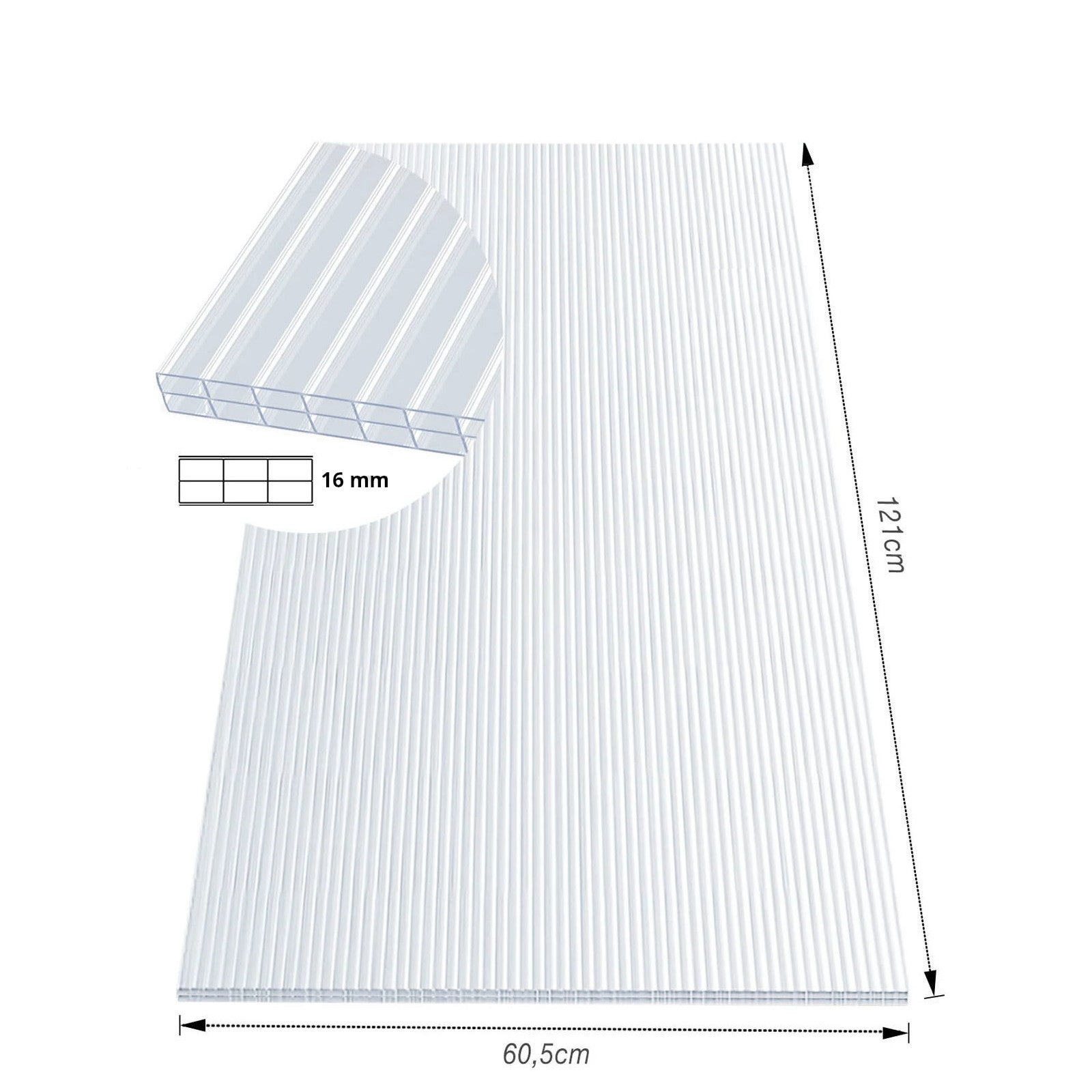 Kanaalplaat | 60,5 x 121 cm | Polycarbonaat | Voor kas & overkapping