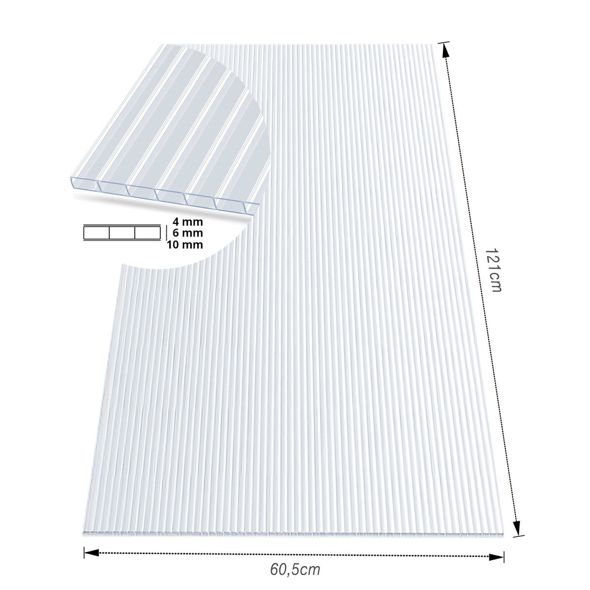 Kanaalplaat | 60,5 x 121 cm | Polycarbonaat | Voor kas & overkapping