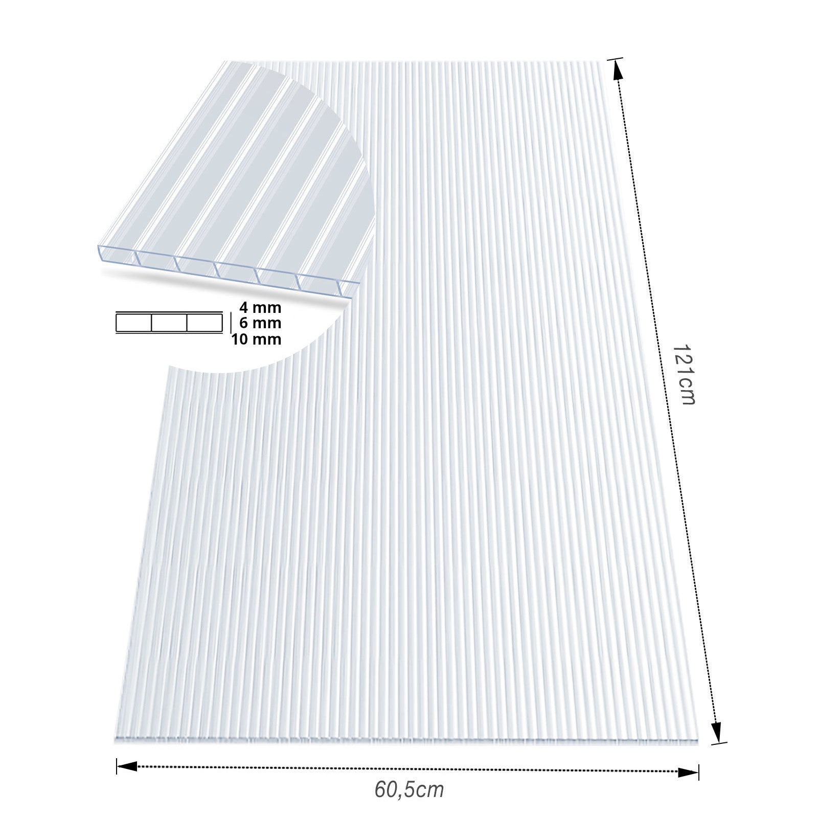 Kanaalplaat | 60,5 x 121 cm | Polycarbonaat | Voor kas & overkapping