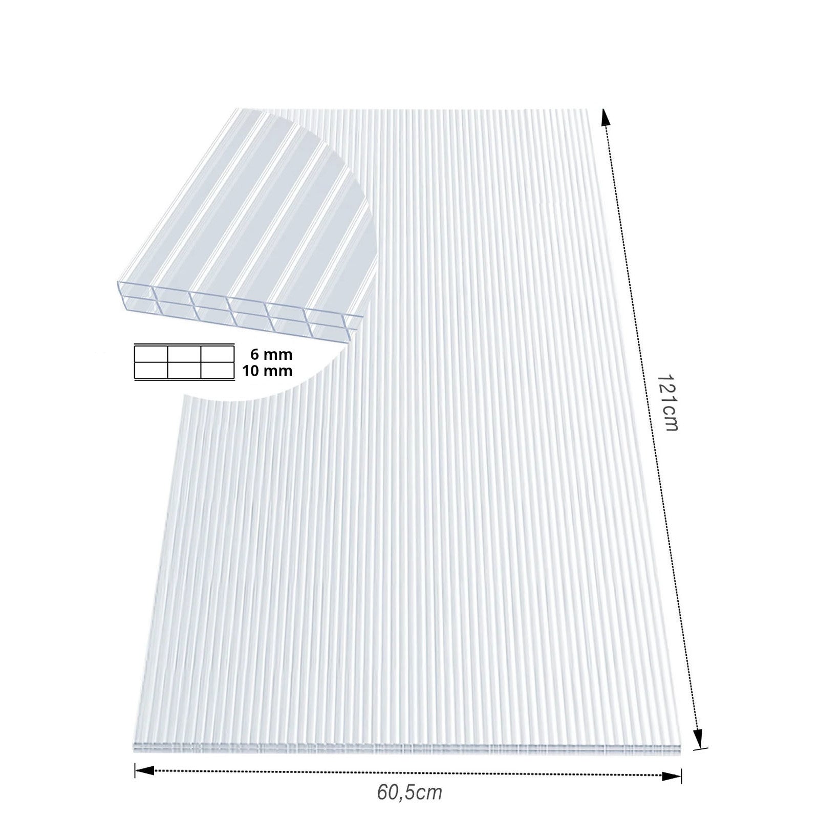 Kanaalplaat | 60,5 x 121 cm | Polycarbonaat | Voor kas & overkapping