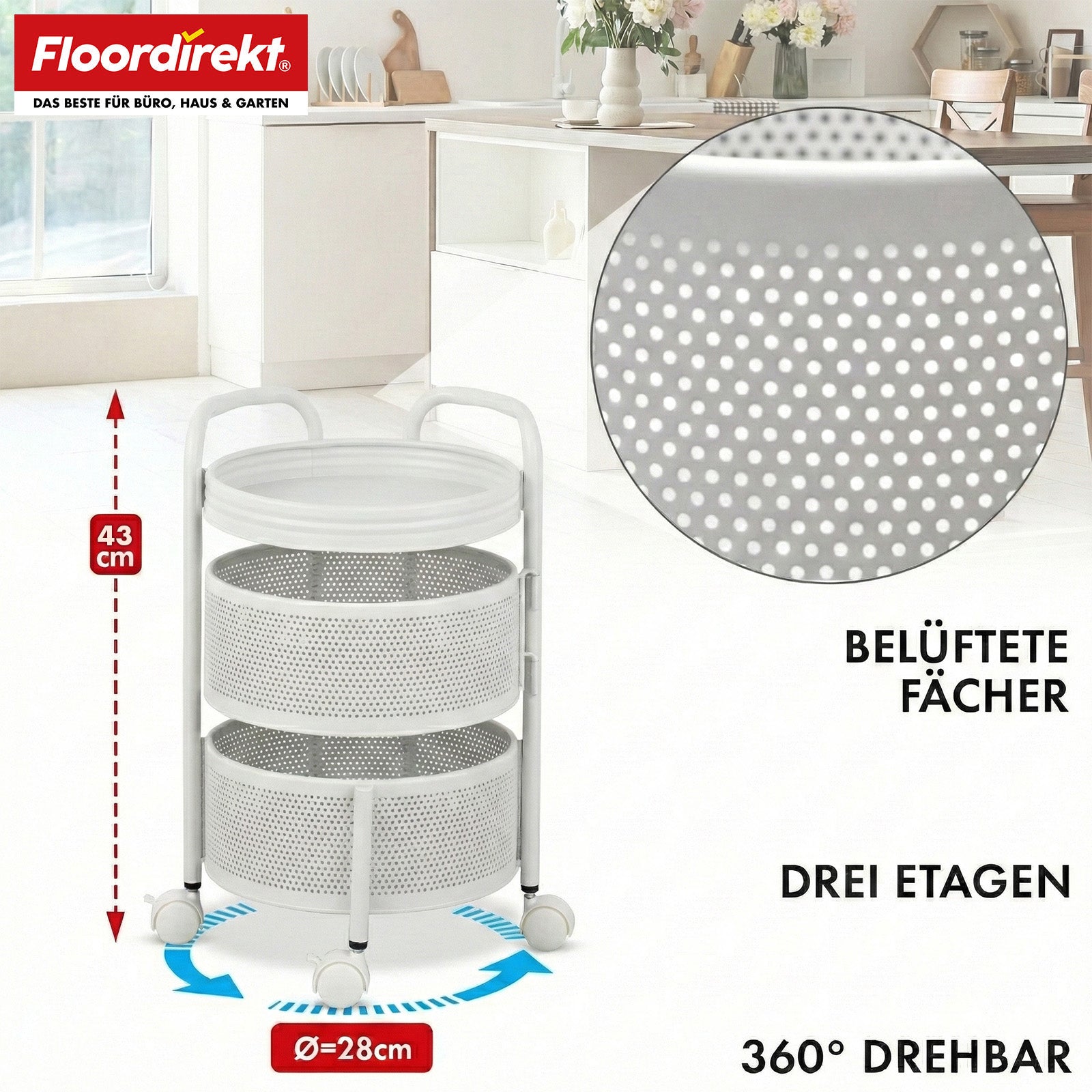 Rolwagen | Henry | Keukentrolley van staal met wielen | Serveerwagen | 3 of 5 niveaus | Wit & Zwart