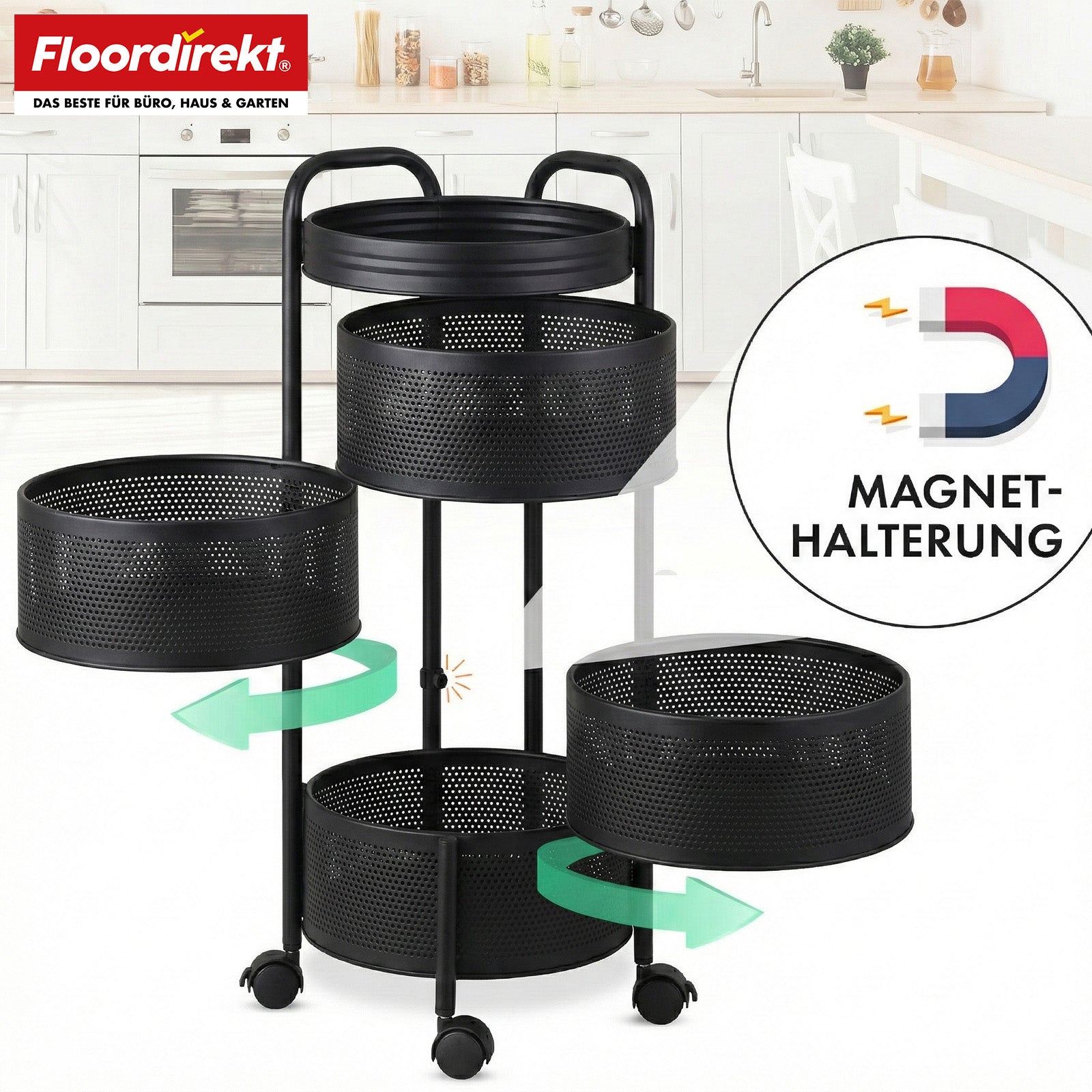 Rolwagen | Henry | Keukentrolley van staal met wielen | Serveerwagen | 3 of 5 niveaus | Wit & Zwart