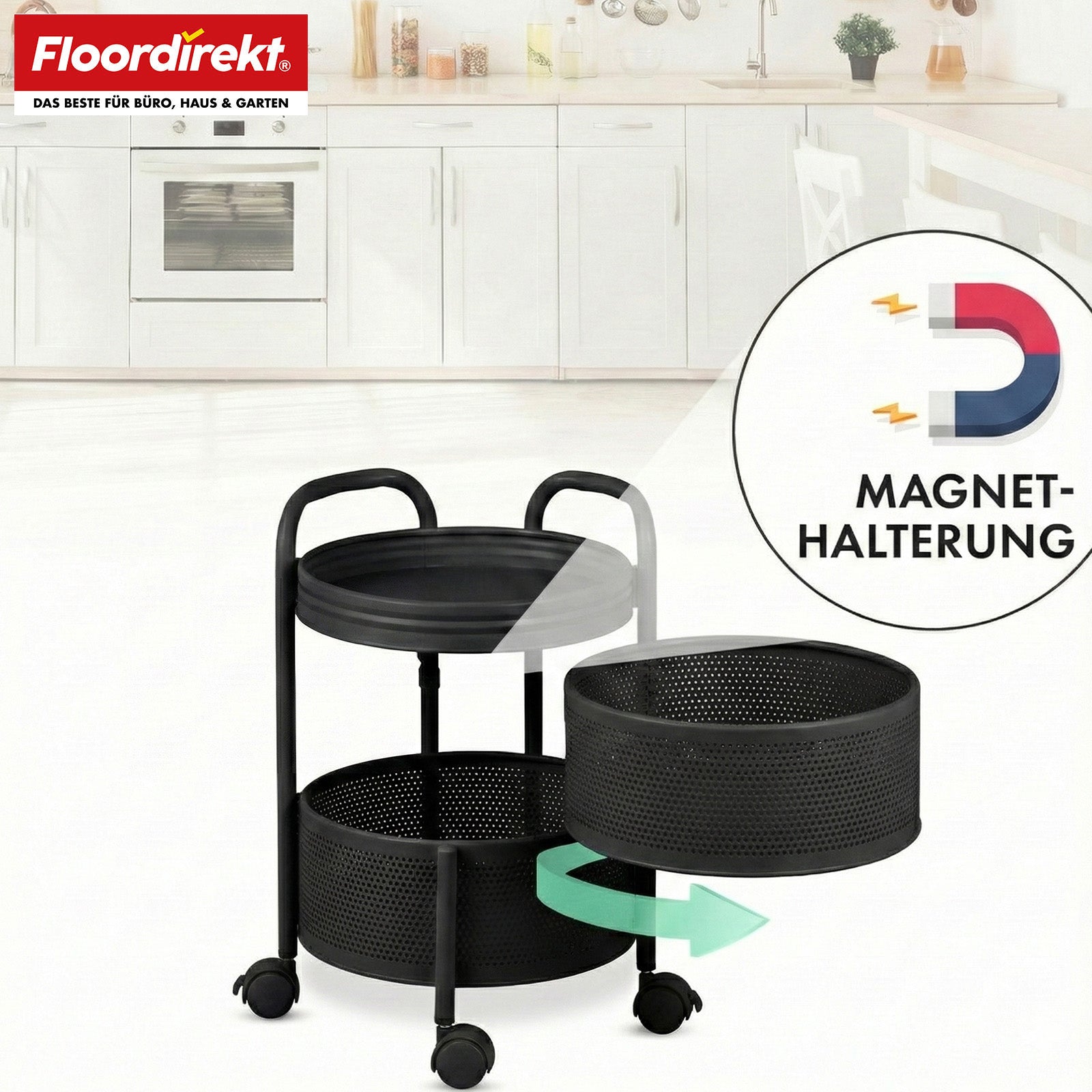 Rolwagen | Henry | Keukentrolley van staal met wielen | Serveerwagen | 3 of 5 niveaus | Wit & Zwart