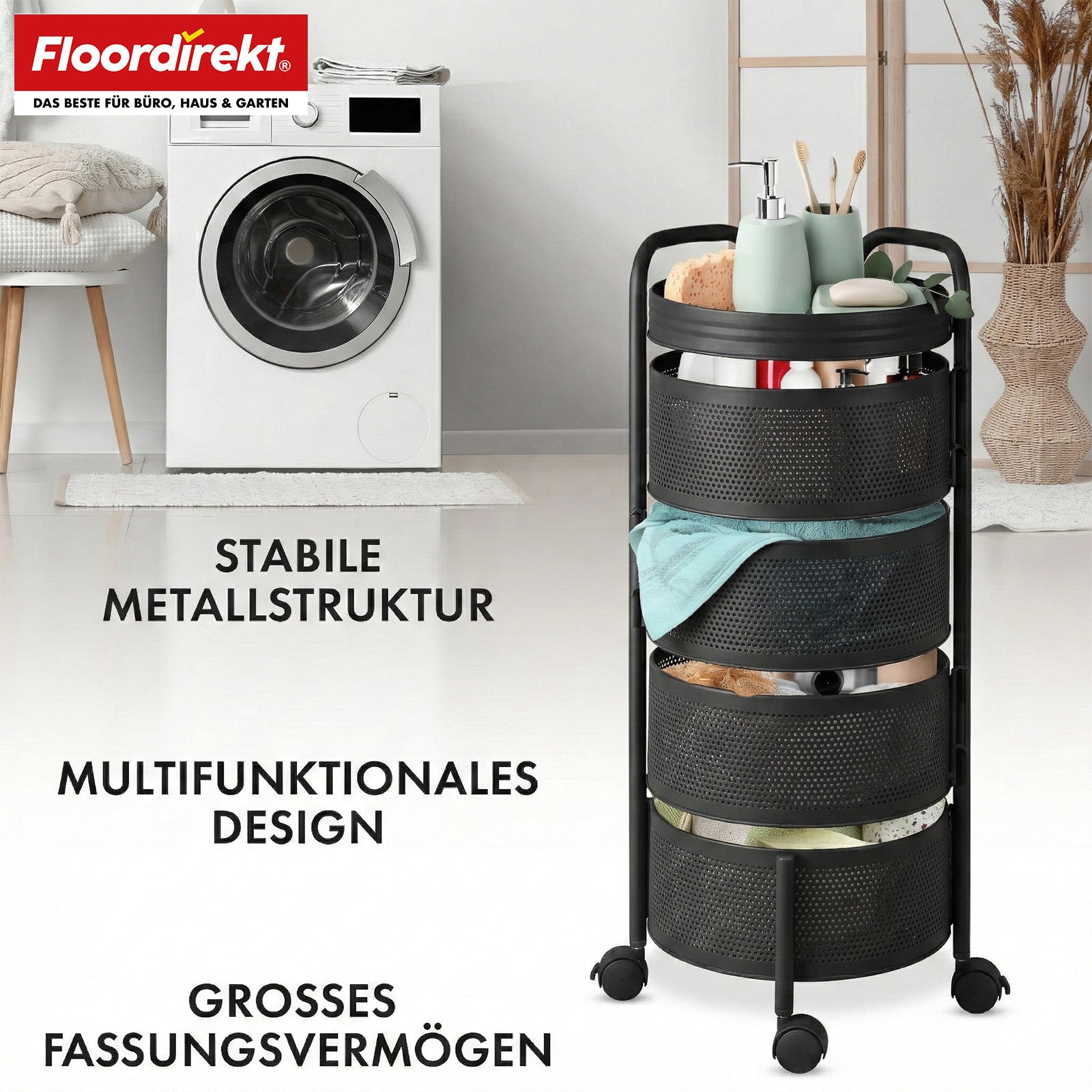 Rolwagen | Henry | Keukentrolley van staal met wielen | Serveerwagen | 3 of 5 niveaus | Wit & Zwart