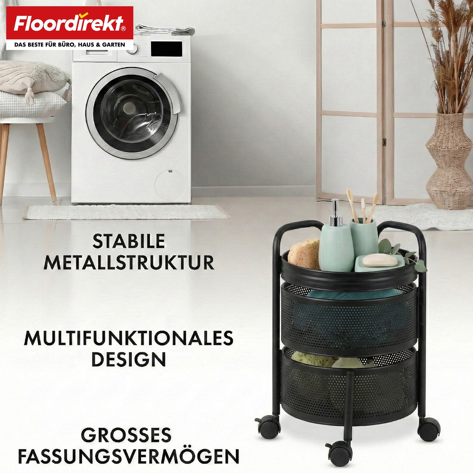 Rolwagen | Henry | Keukentrolley van staal met wielen | Serveerwagen | 3 of 5 niveaus | Wit & Zwart