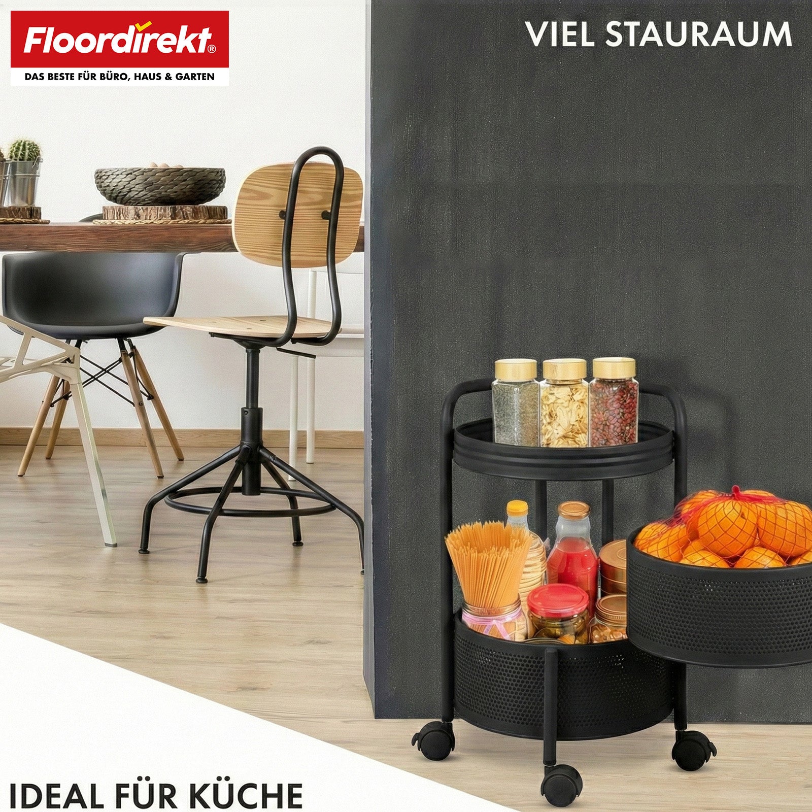 Rolwagen | Henry | Keukentrolley van staal met wielen | Serveerwagen | 3 of 5 niveaus | Wit & Zwart