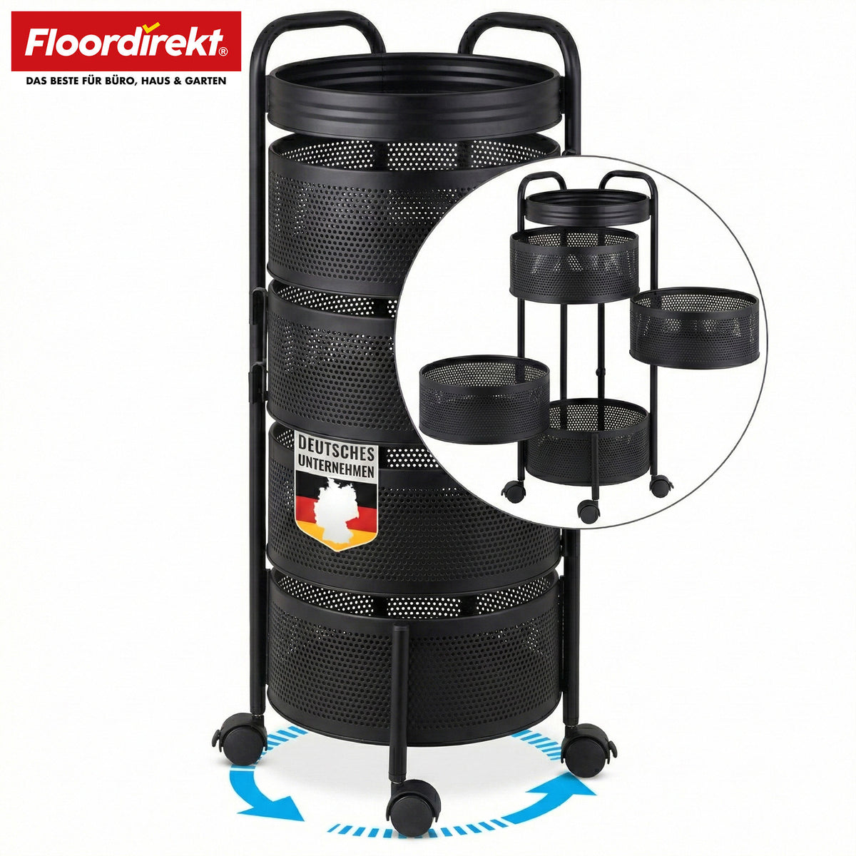 Rolwagen | Henry | Keukentrolley van staal met wielen | Serveerwagen | 3 of 5 niveaus | Wit & Zwart