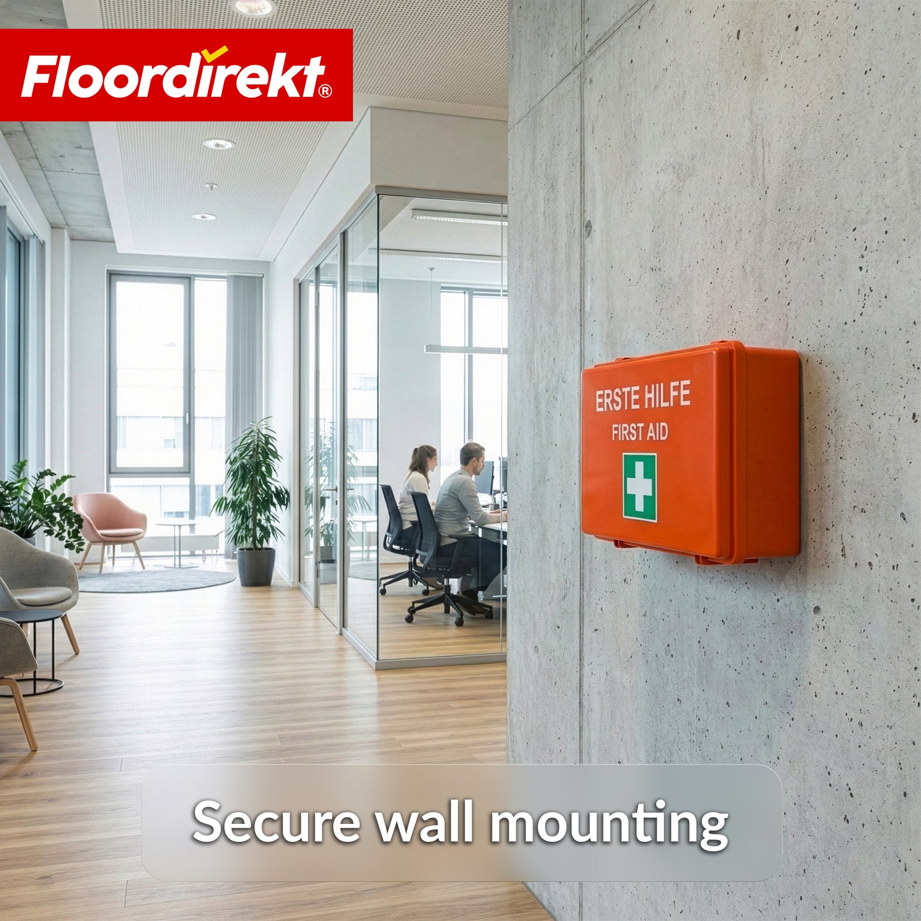 EHBO-koffer | DIN 13157:2021 | Verbanddoos met wandhouder & ISO-stickers