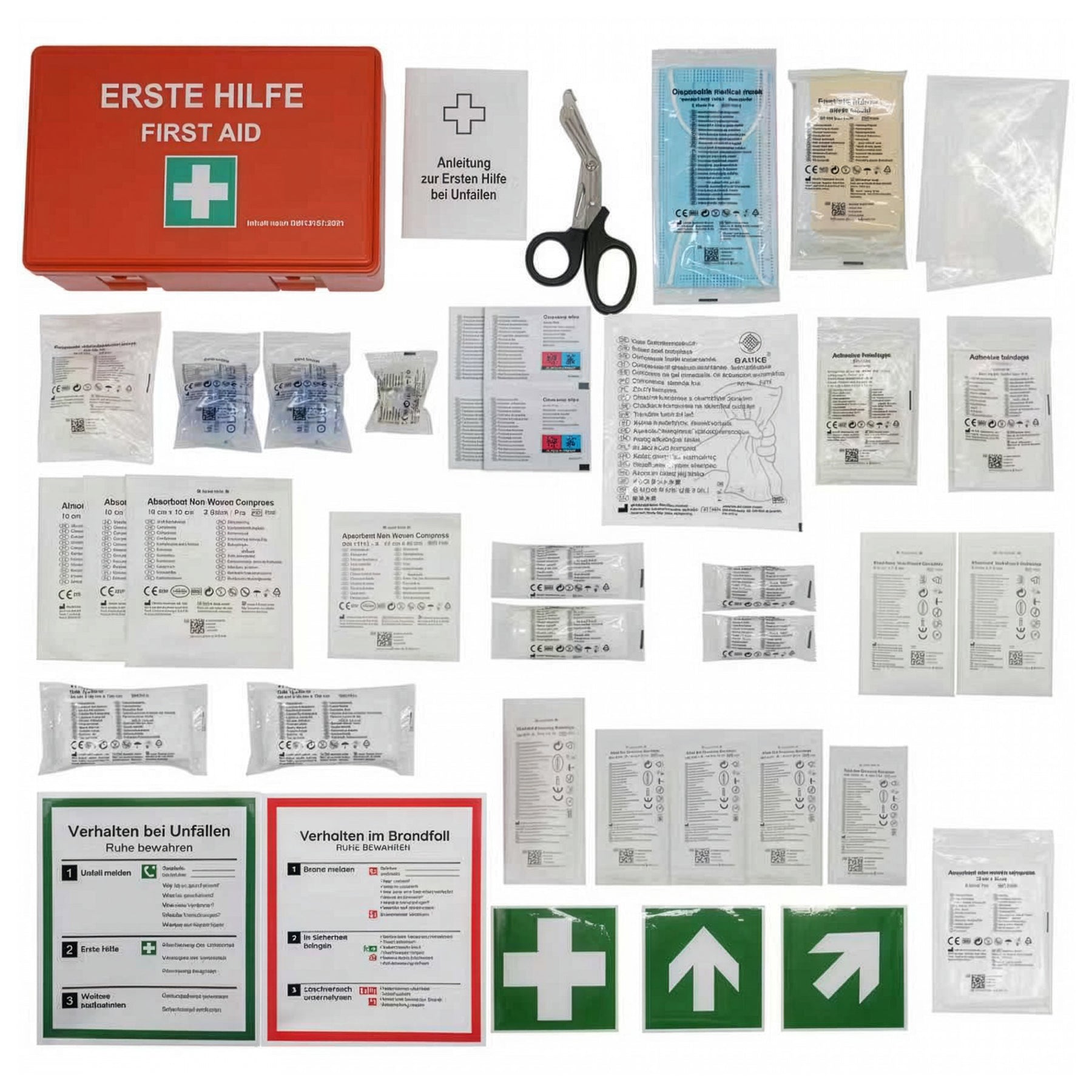 EHBO-koffer | DIN 13157:2021 | Verbanddoos met wandhouder & ISO-stickers