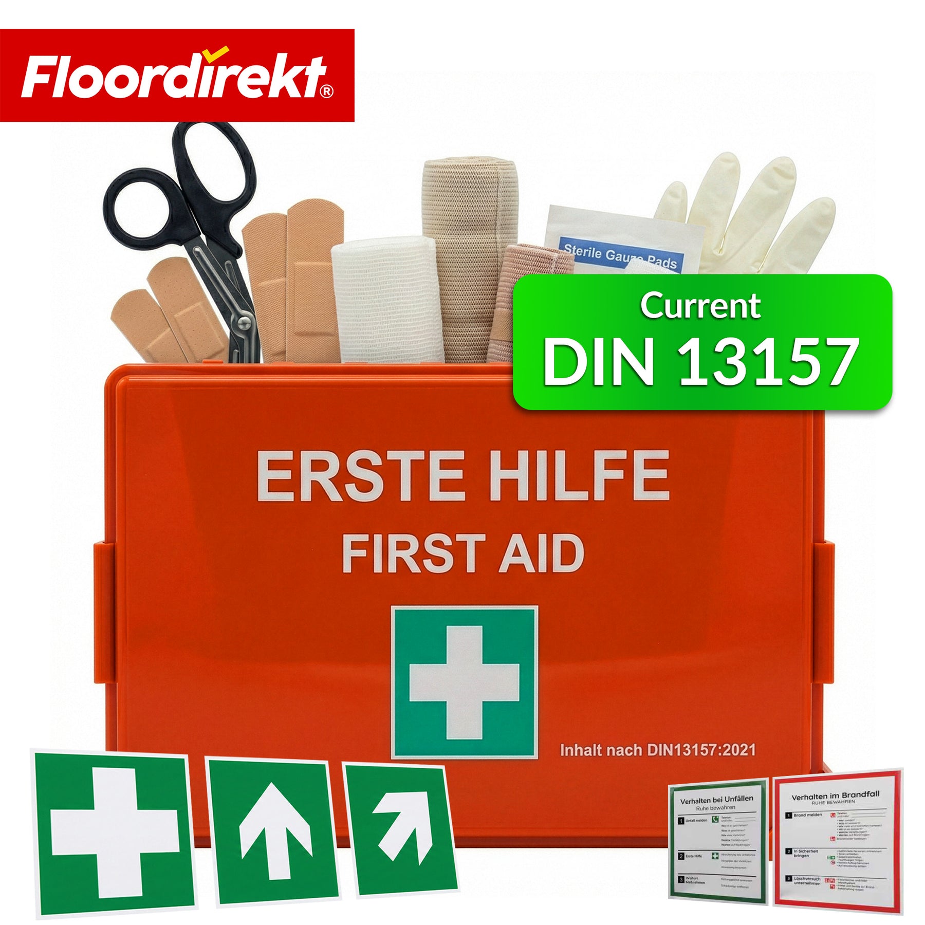 EHBO-koffer | DIN 13157:2021 | Verbanddoos met wandhouder & ISO-stickers