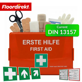 EHBO-koffer | DIN 13157:2021 | Verbanddoos met wandhouder & ISO-stickers