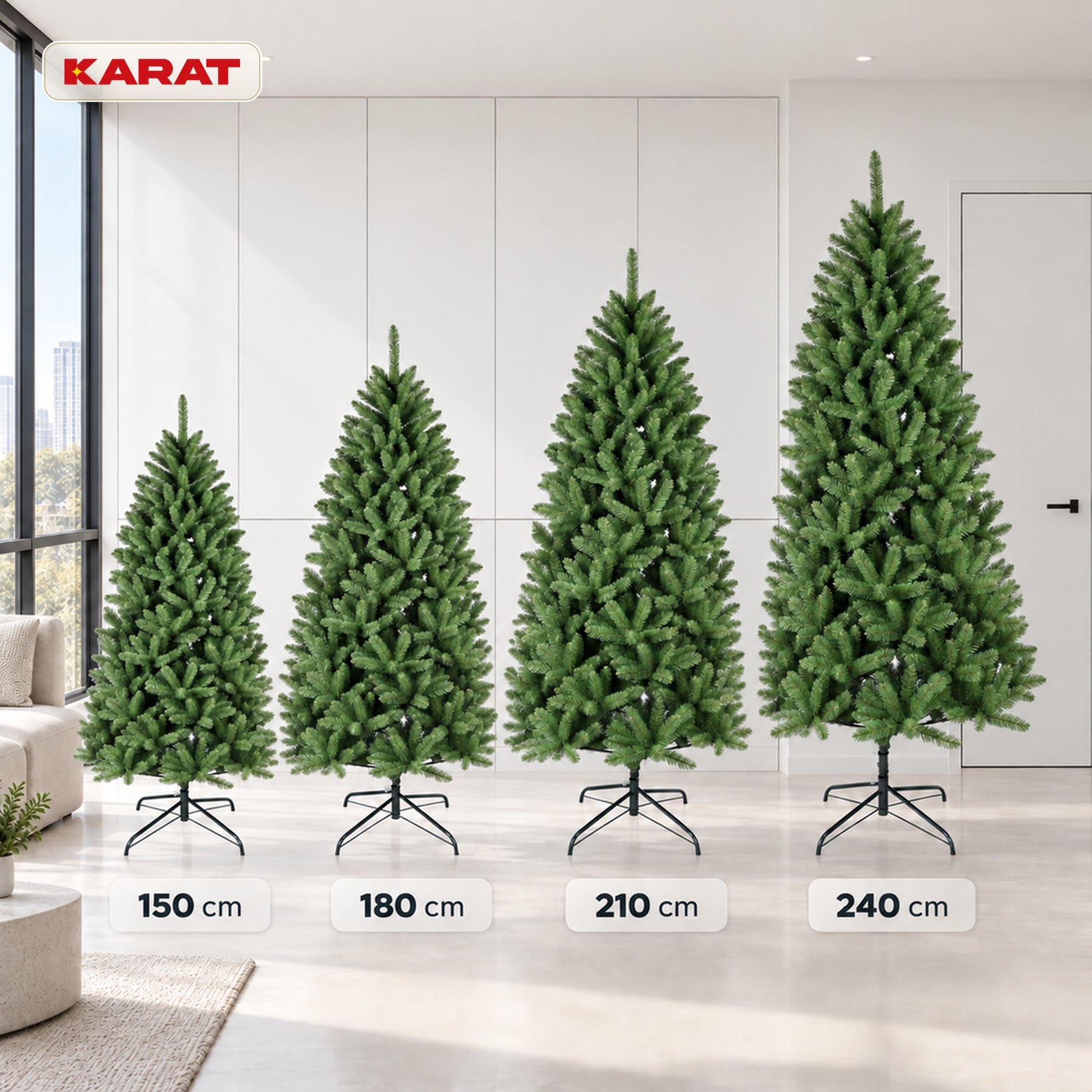 Kunstkerstboom | Evergreen | Dichte sparrenlook met metalen standaard | 150–240 cm