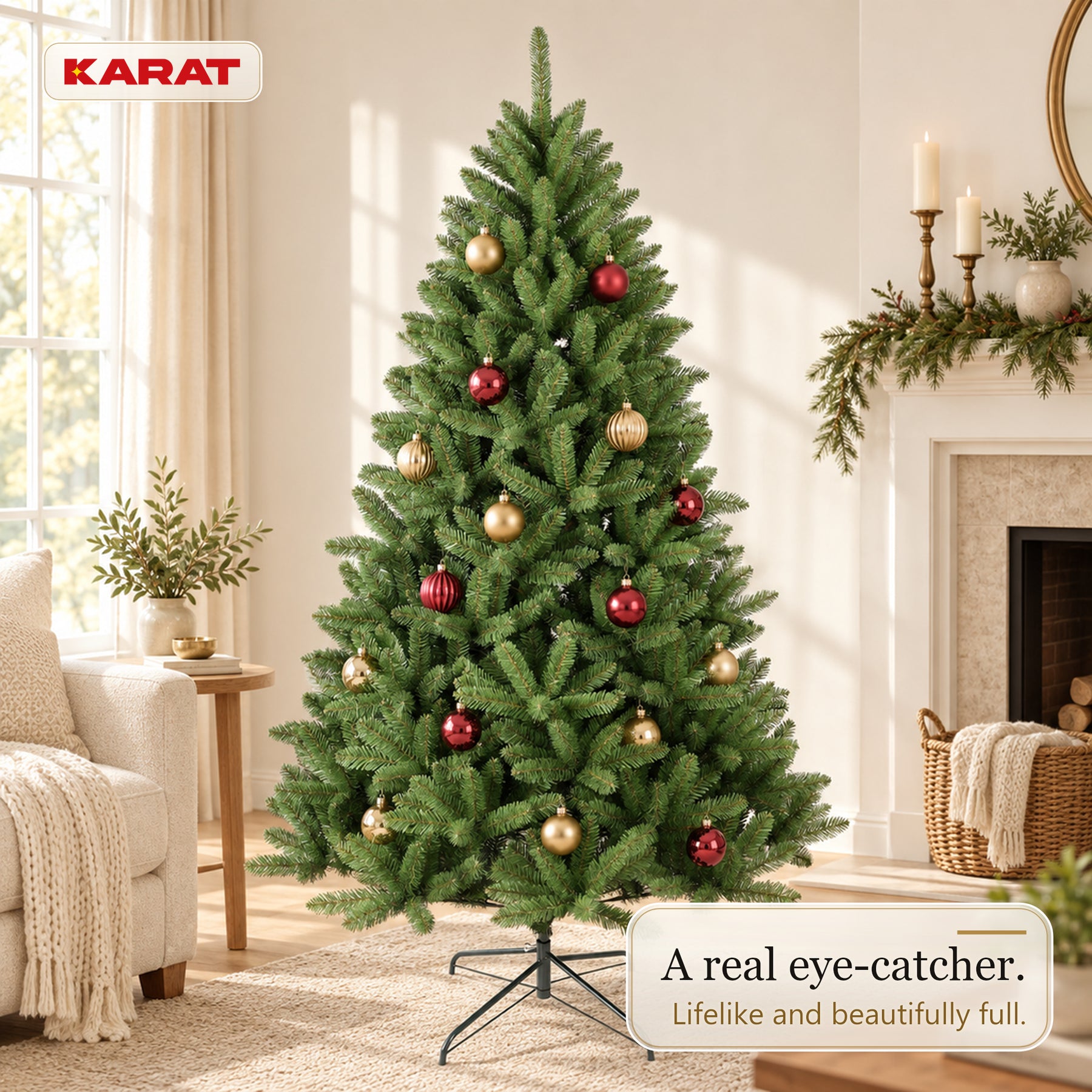 Kunstkerstboom | Evergreen | Dichte sparrenlook met metalen standaard | 150–240 cm