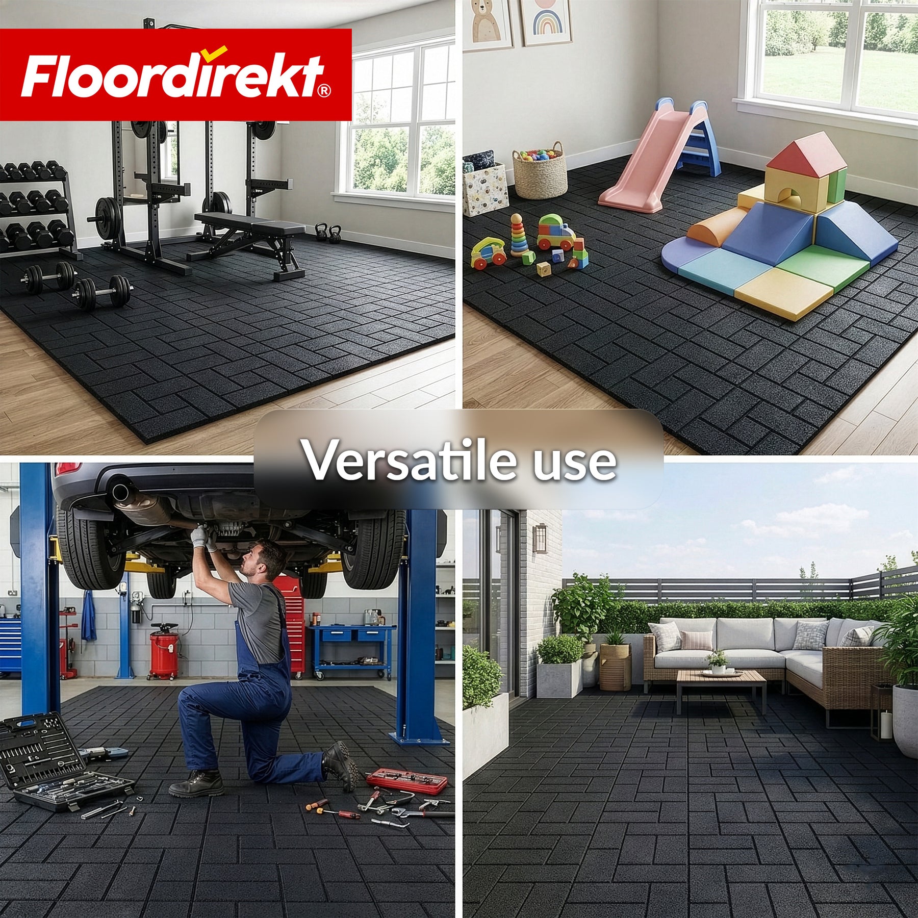 Valbeschermingsmat | Paving Tile | 50x50 cm 25 mm | Rubbertegel in klinkeroptiek | Terras, tuin & buitenruimte