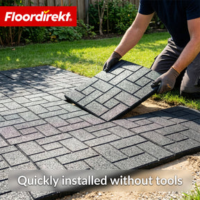 Valbeschermingsmat | Paving Tile | 50x50 cm 25 mm | Rubbertegel in klinkeroptiek | Terras, tuin & buitenruimte