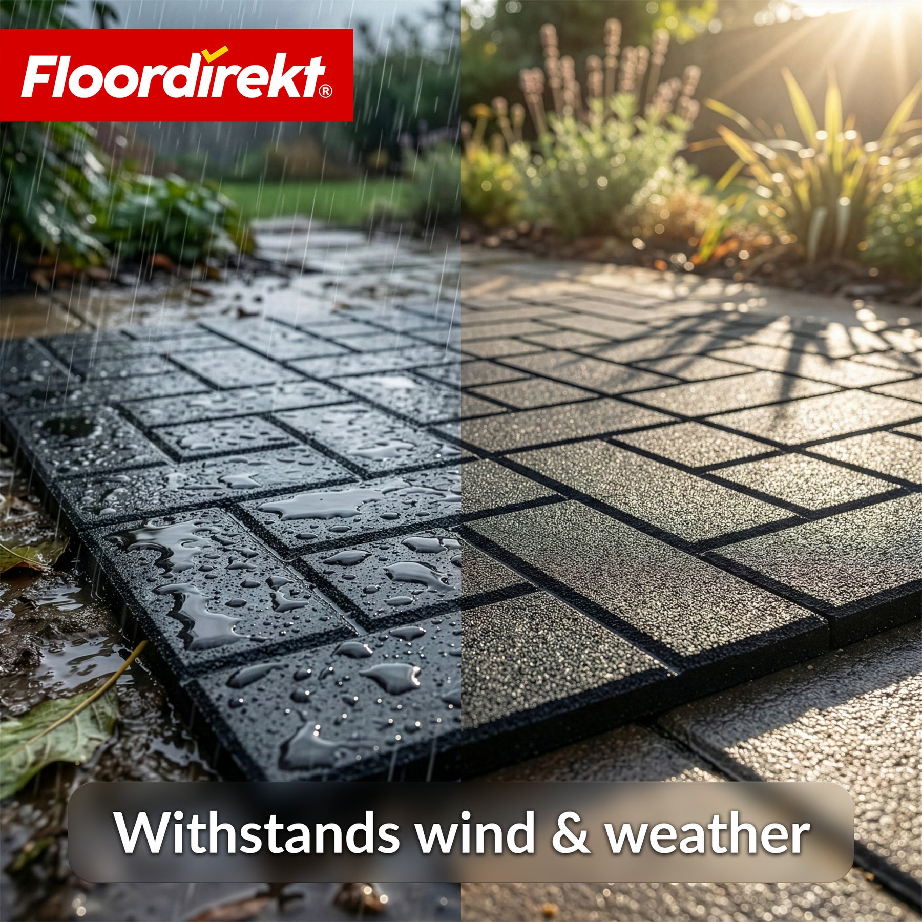 Valbeschermingsmat | Paving Tile | 50x50 cm 25 mm | Rubbertegel in klinkeroptiek | Terras, tuin & buitenruimte