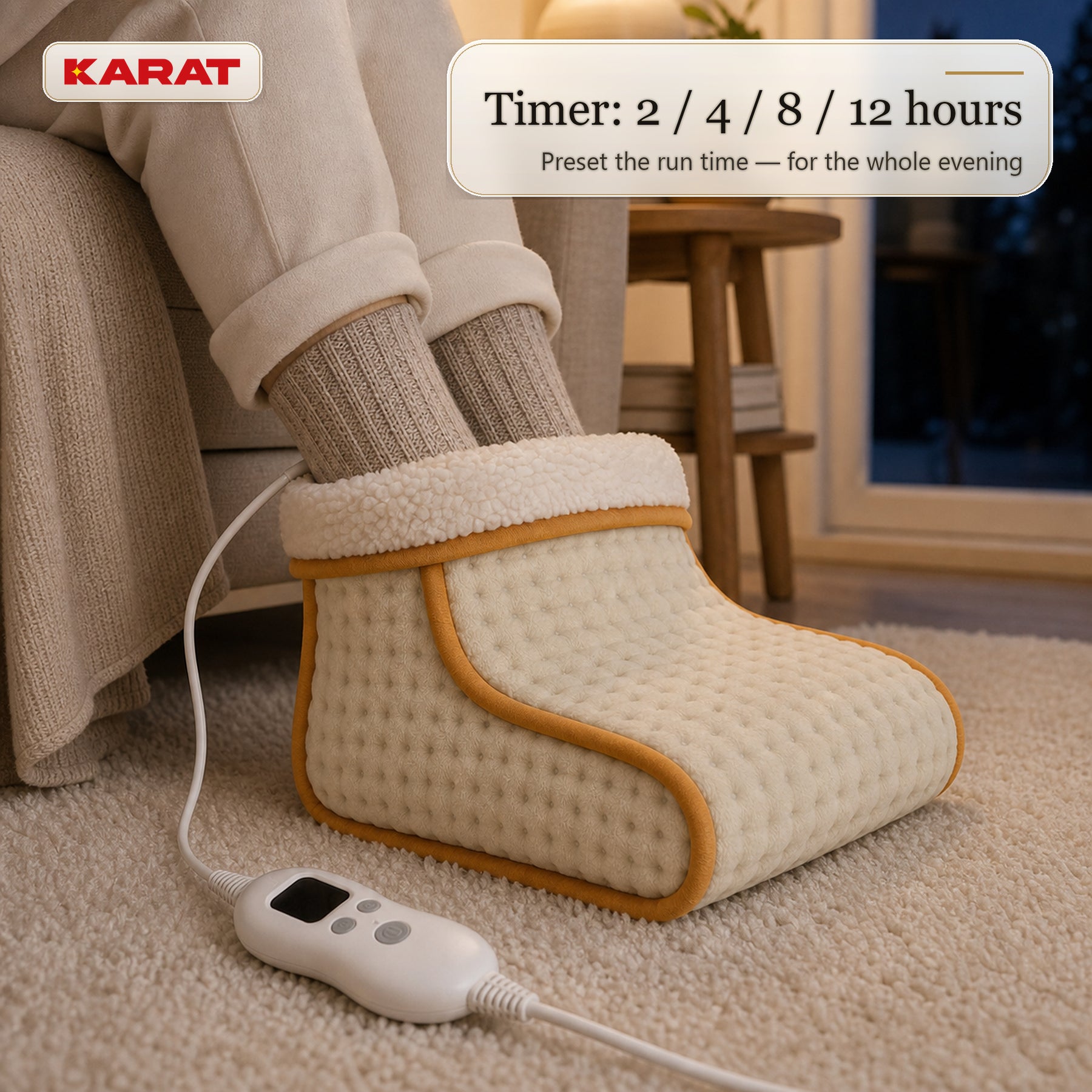 Elektrische Voetenwarmer | Fjord | 6 Warmtestanden tot 55 °C, Timer & Sherpa-Voering | 4 Kleuren