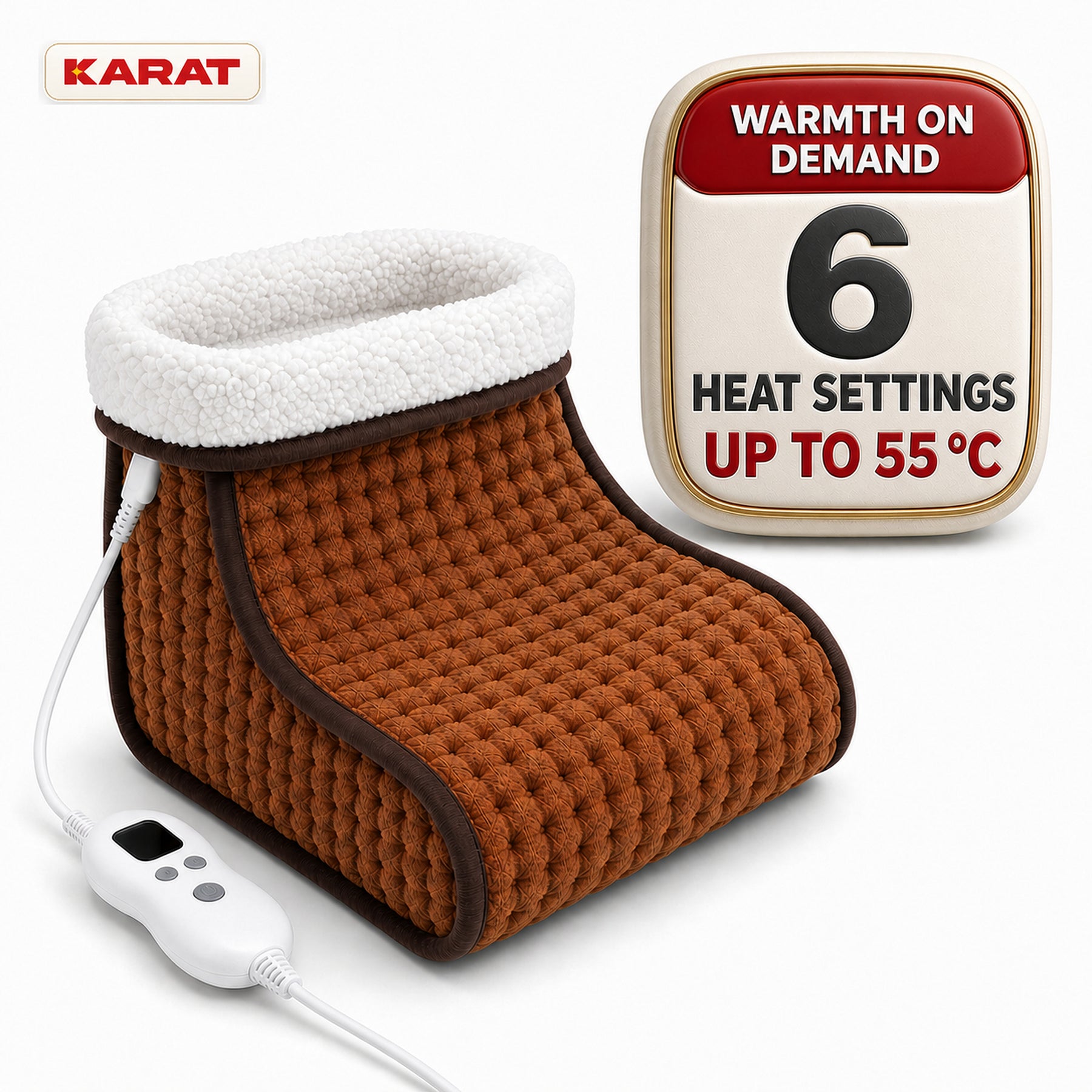 Elektrische Voetenwarmer | Fjord | 6 Warmtestanden tot 55 °C, Timer & Sherpa-Voering | 4 Kleuren