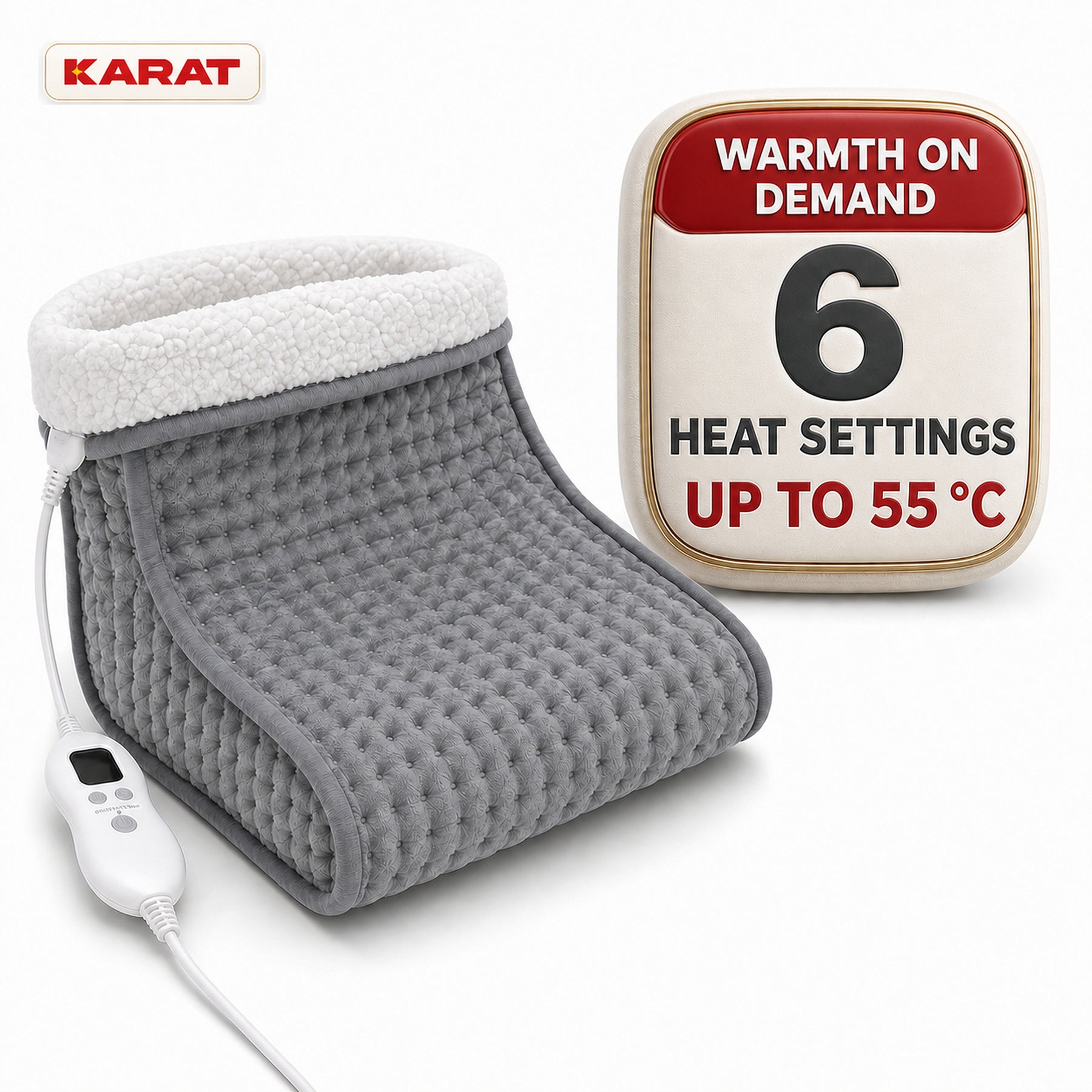 Elektrische Voetenwarmer | Fjord | 6 Warmtestanden tot 55 °C, Timer & Sherpa-Voering | 4 Kleuren
