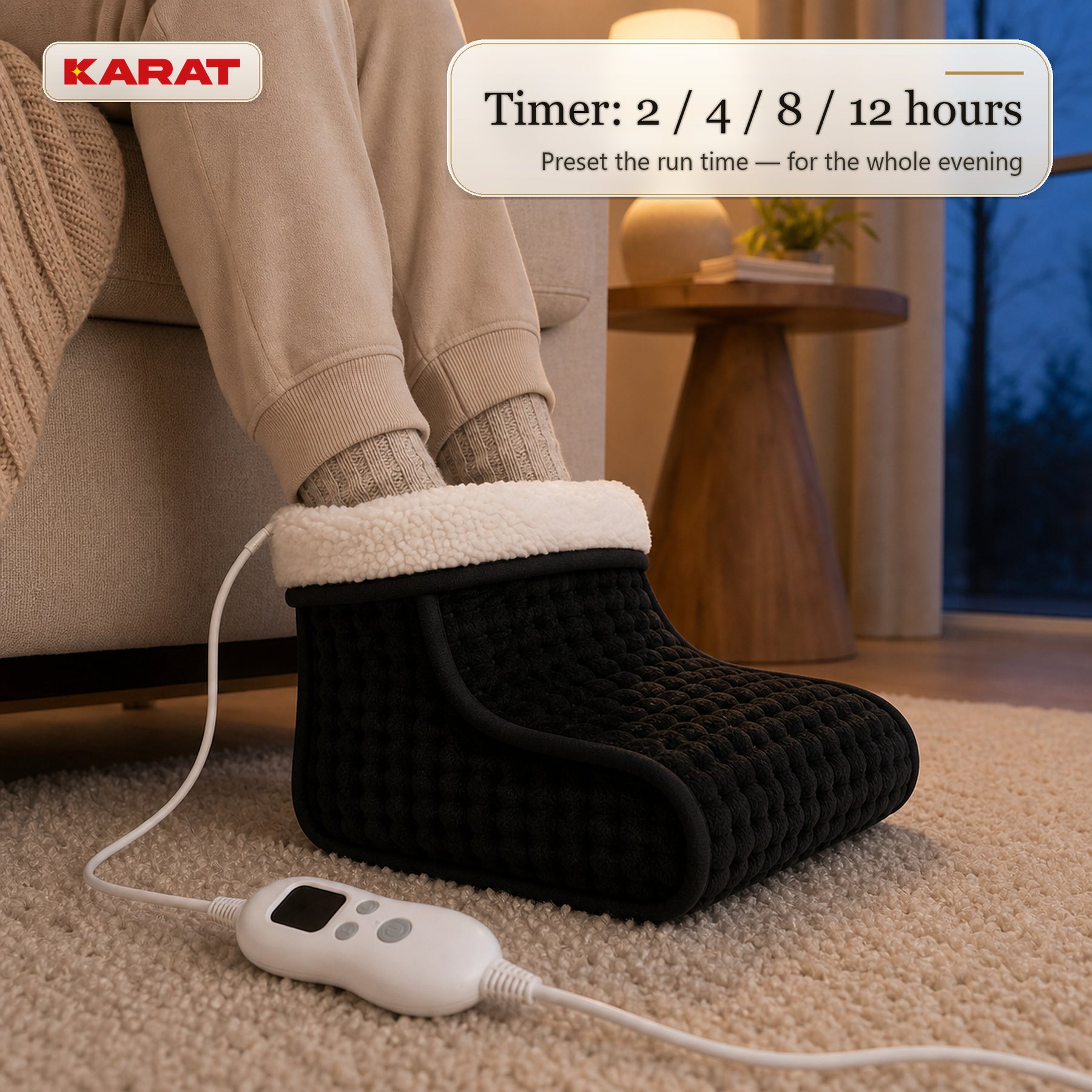 Elektrische Voetenwarmer | Fjord | 6 Warmtestanden tot 55 °C, Timer & Sherpa-Voering | 4 Kleuren