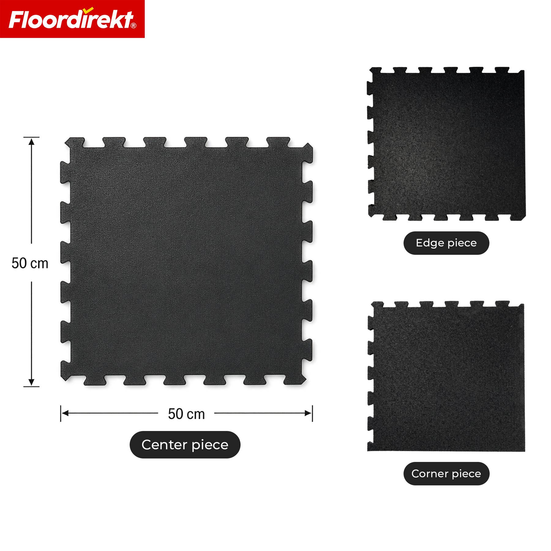 Rubberen klikmat | Robuuste vloerbeschermingsmat voor fitnessapparatuur & werkruimtes | 50 x 50 cm