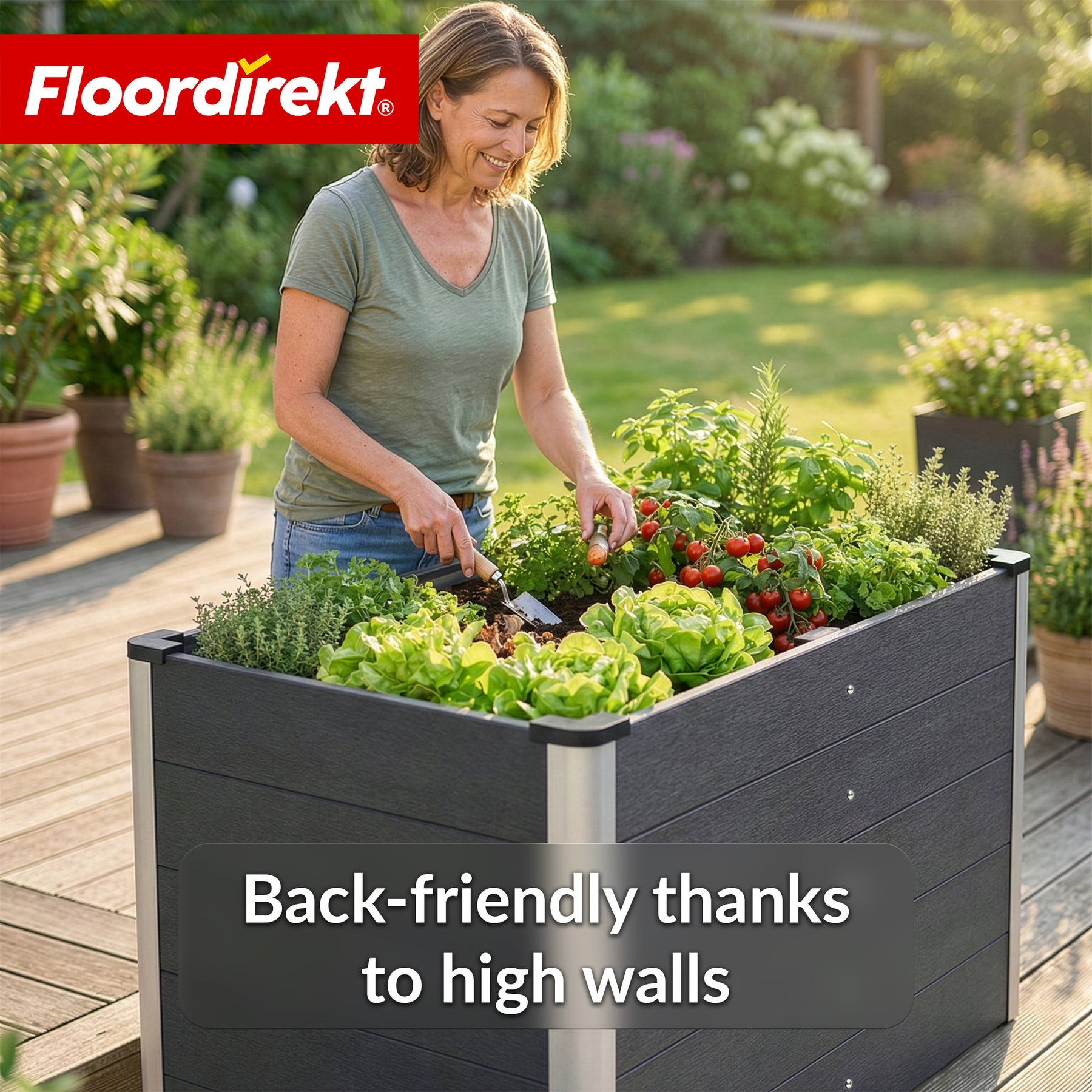 WPC-hoogbed | Delos | 150 x 70 x 75 cm | Extra stabiel met steunbalk | Antraciet | Met aluminium hoekprofielen