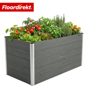 WPC-hoogbed | Delos | 150 x 70 x 75 cm | Extra stabiel met steunbalk | Antraciet | Met aluminium hoekprofielen