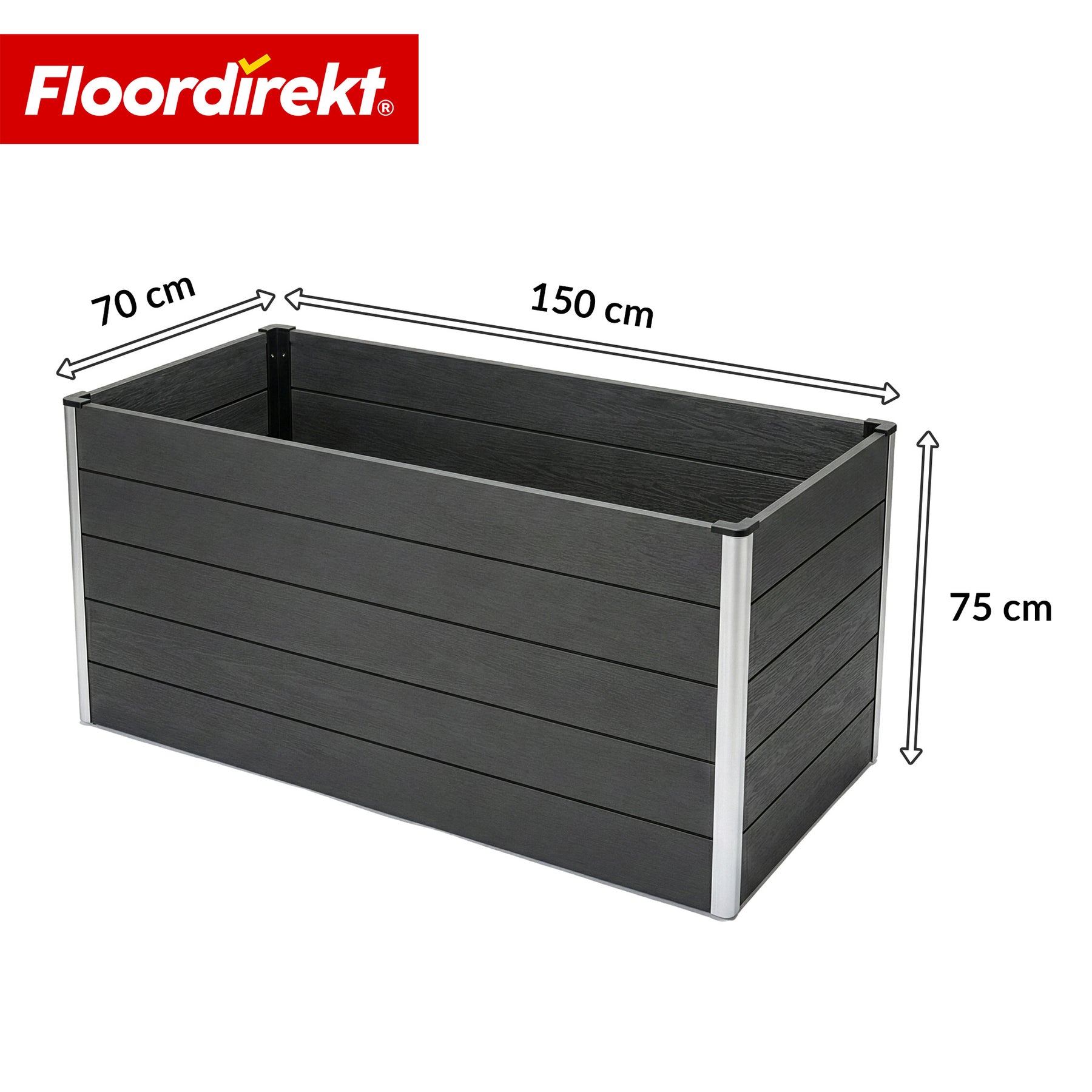 WPC-verhoogde plantenbak | Kasos | 150 x 70 x 75 cm | Antraciet | Weerbestendig, rugvriendelijk & duurzaam | Open bodem tegen waterophoping