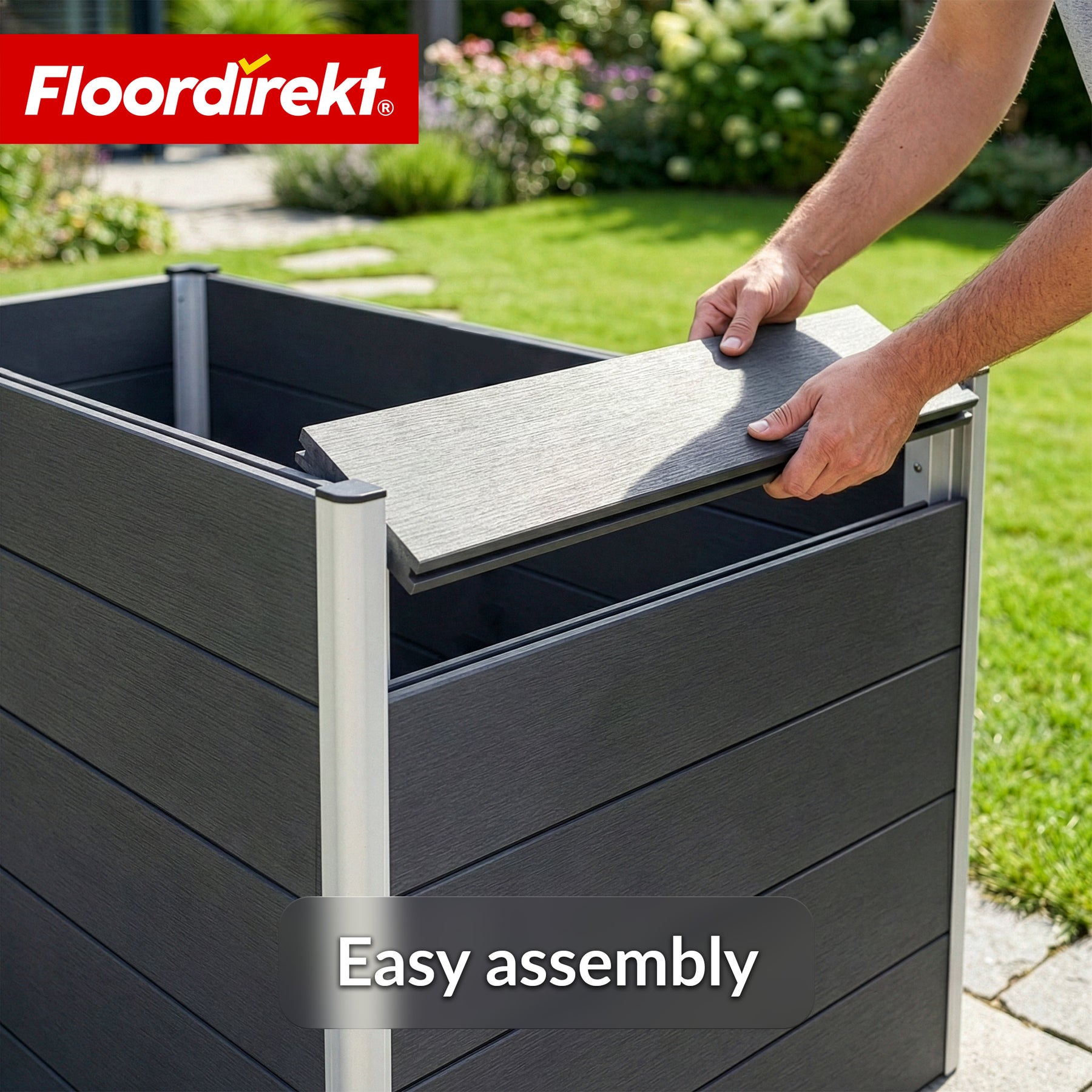 WPC-verhoogde plantenbak | Kasos | 150 x 70 x 75 cm | Antraciet | Weerbestendig, rugvriendelijk & duurzaam | Open bodem tegen waterophoping