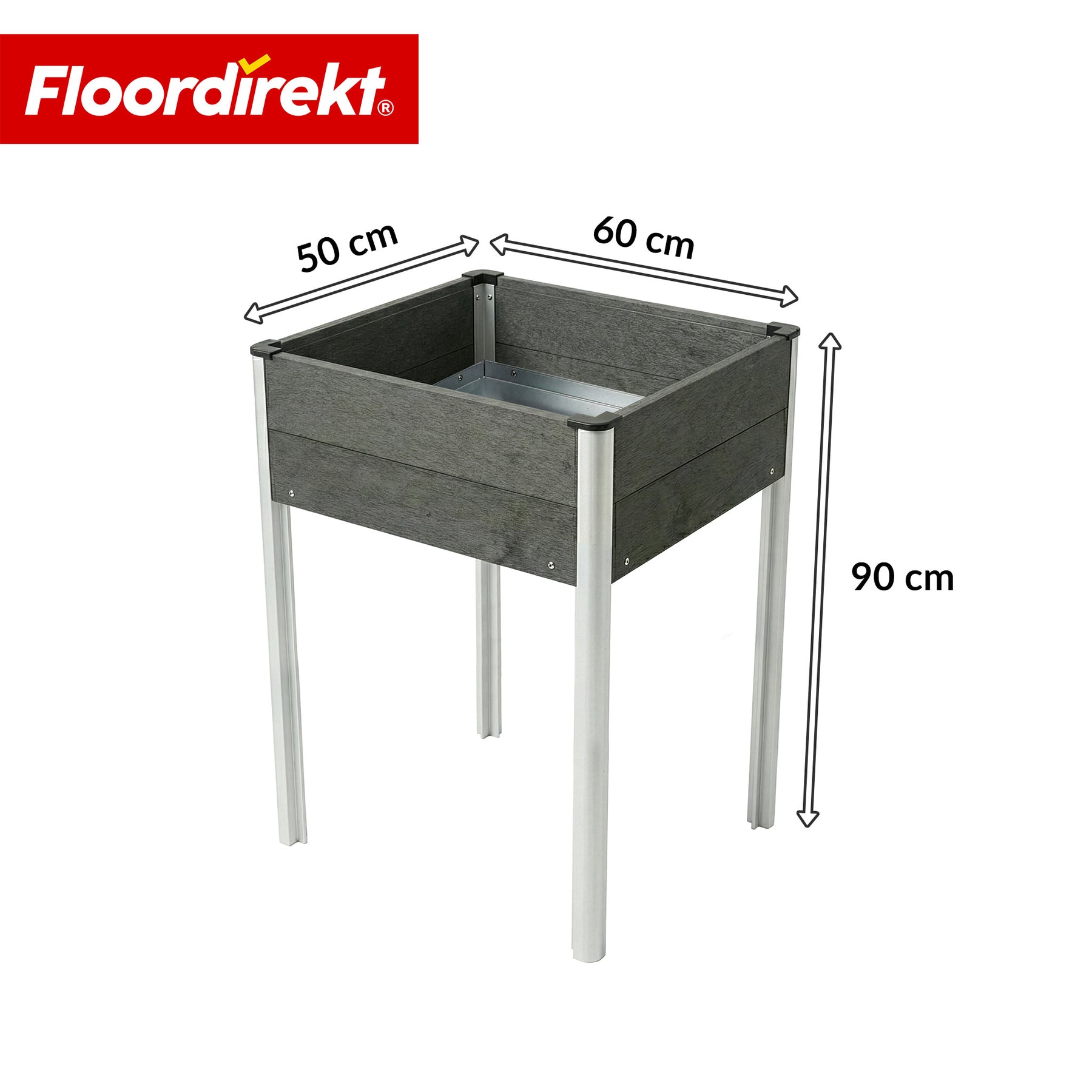 WPC-verhoogde plantenbak | Salina | Antraciet | Plantenbak op poten 60 x 50 x 90 cm | Weerbestendig & onderhoudsvriendelijk