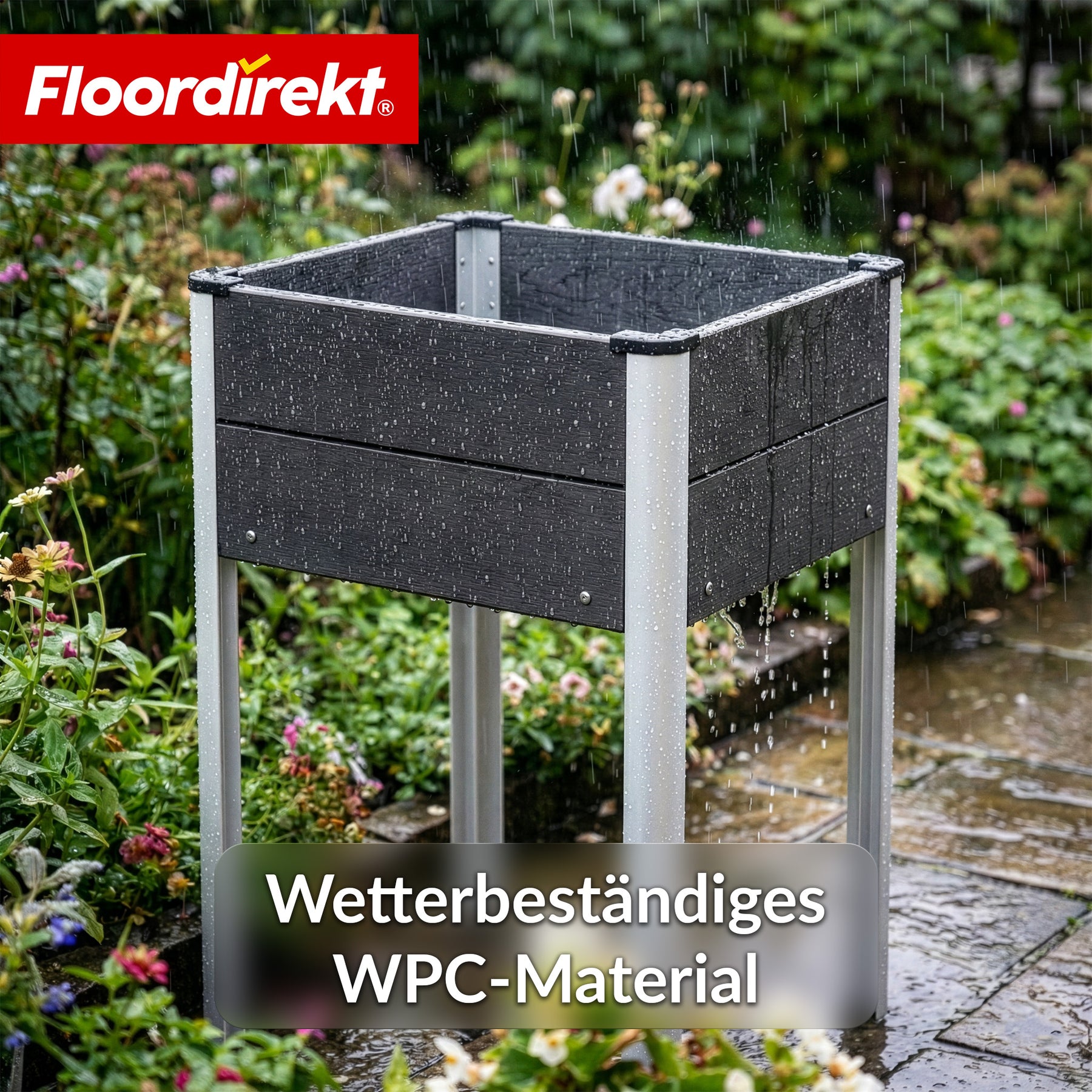 WPC-verhoogde plantenbak | Salina | Antraciet | Plantenbak op poten 60 x 50 x 90 cm | Weerbestendig & onderhoudsvriendelijk