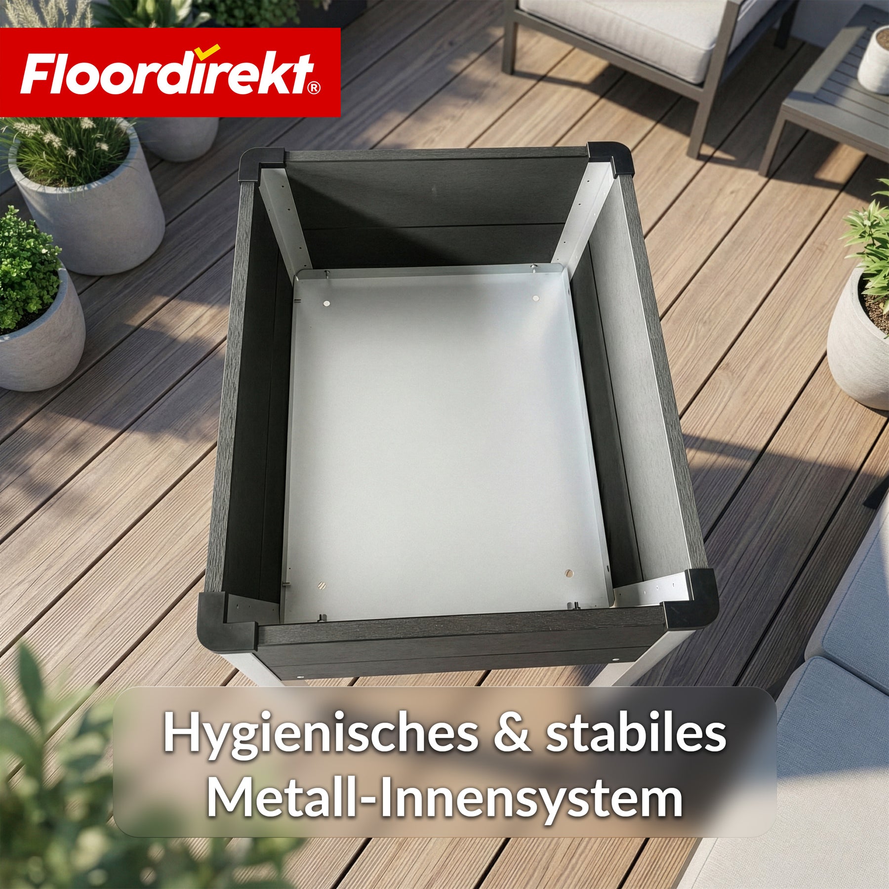 WPC-verhoogde plantenbak | Salina | Antraciet | Plantenbak op poten 60 x 50 x 90 cm | Weerbestendig & onderhoudsvriendelijk